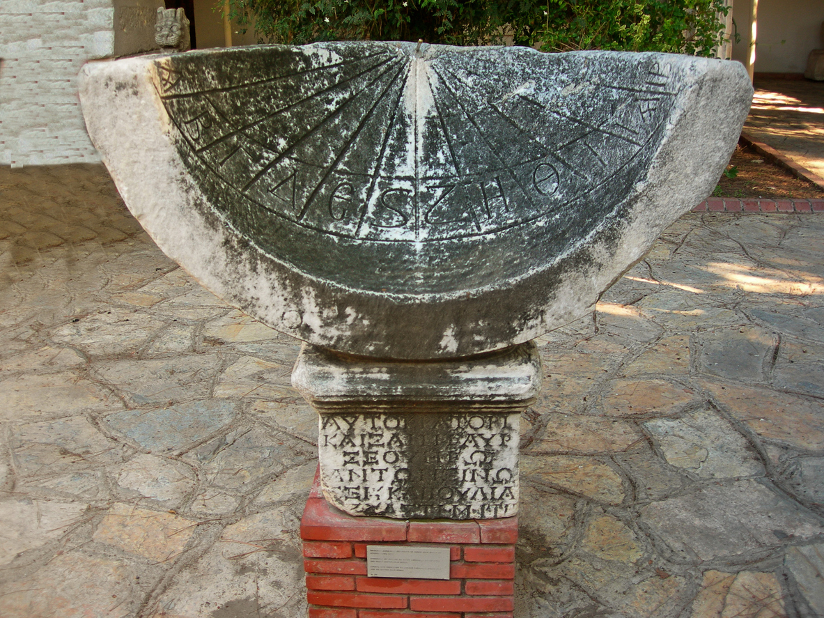 An ancient Roman sundial in Ephesus, Turkey, reflecting the advanced timekeeping techniques of the Roman Empire.