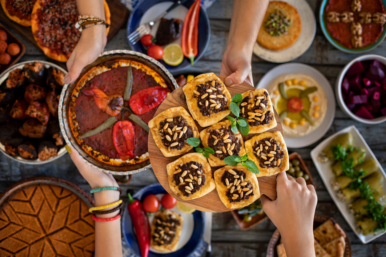 A delicious assortment of traditional dishes and pastries prepared for Eid al-Fitr, ready to be shared with loved ones.