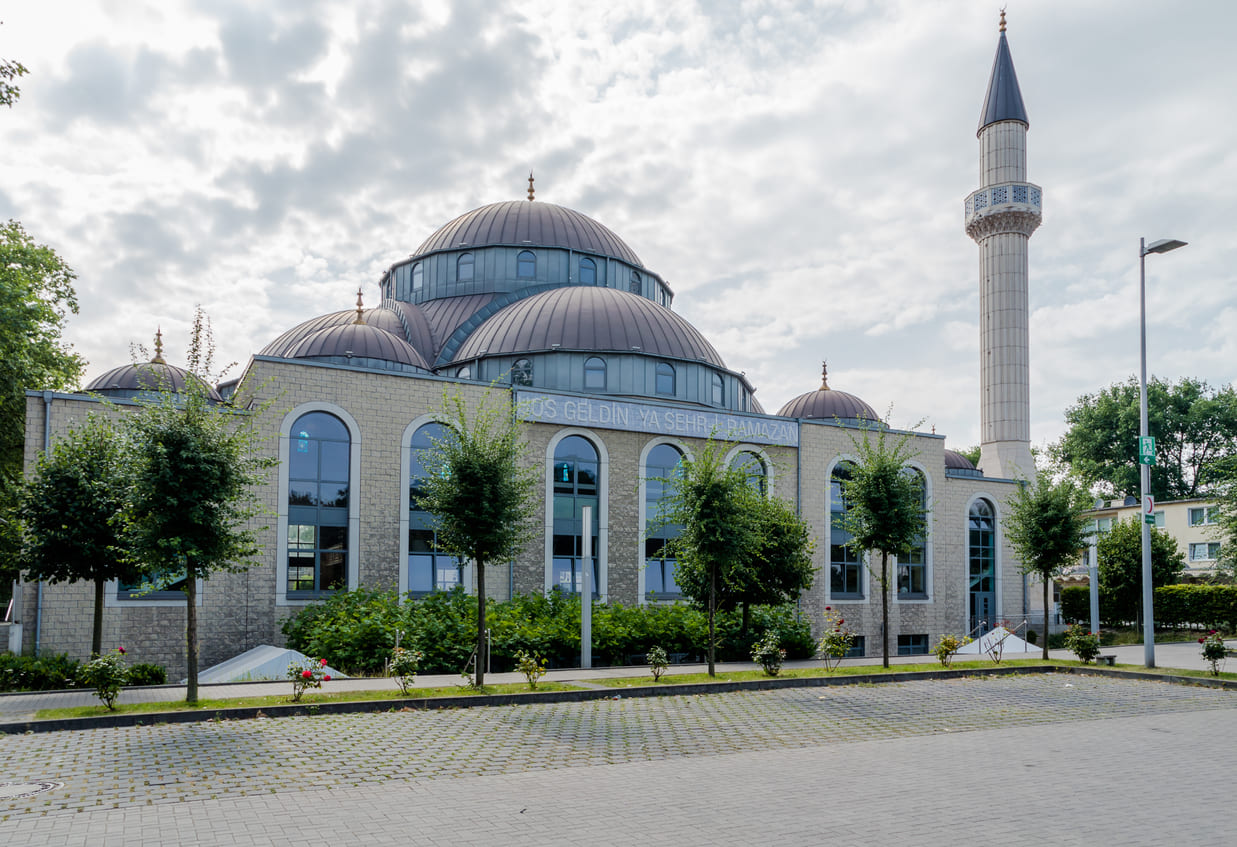 The Duisburg Merkez Camii Mosque in the Marxloh district, showcasing its grand Ottoman-style architecture and cultural significance.