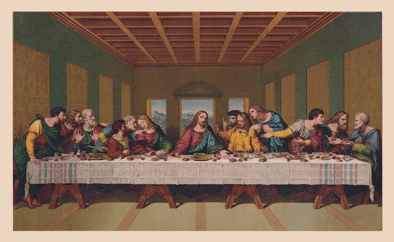 The Last Supper, depicting Jesus and His disciples sharing a meal, symbolizing the origins of Maundy Thursday.