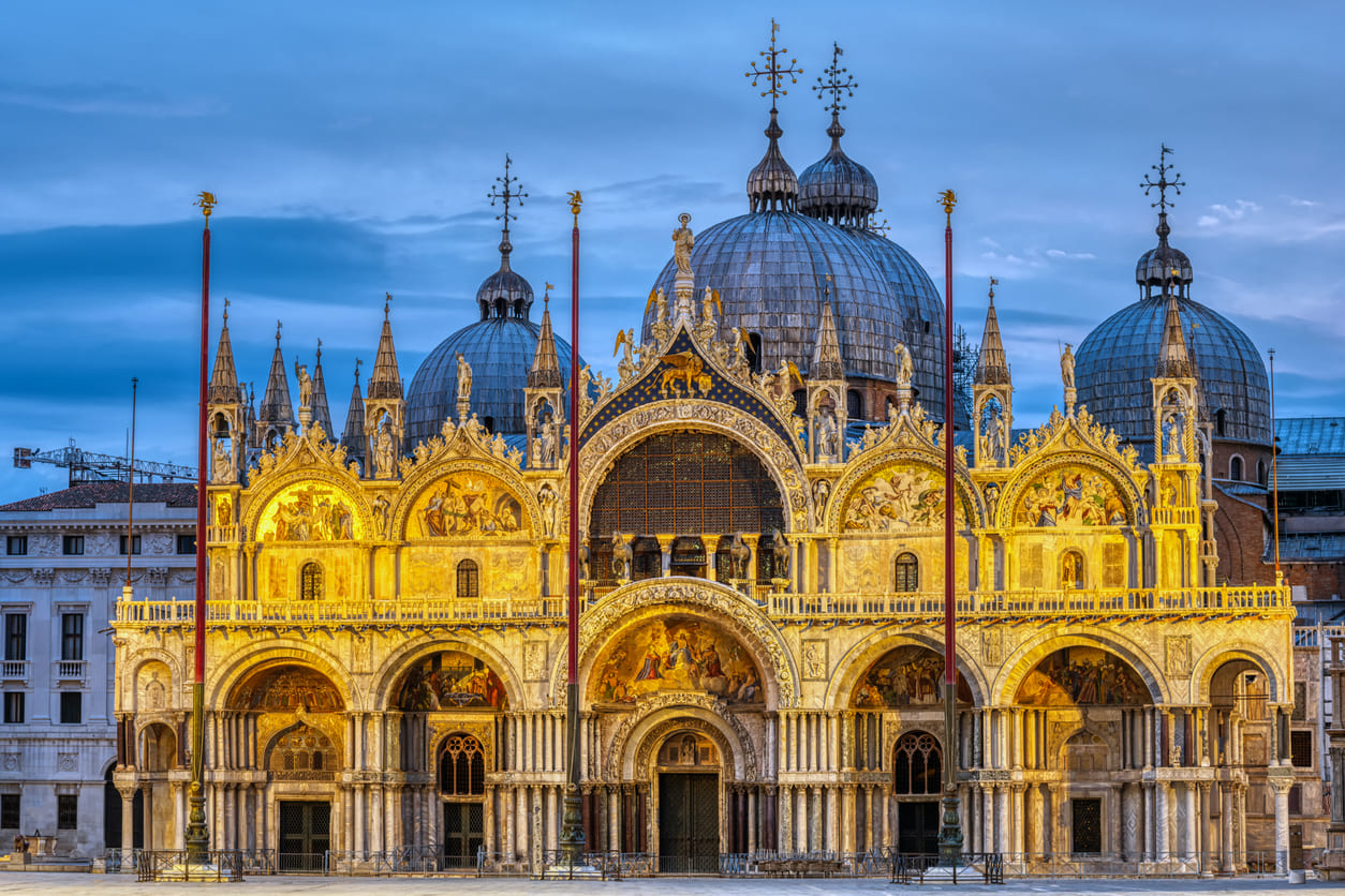 St. Mark's Basilica in Venice, showcasing its intricate architecture and historical significance.