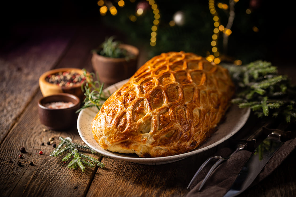 A perfectly baked Beef Wellington, adding a touch of elegance and tradition to Christmas Day celebrations in New Zealand.