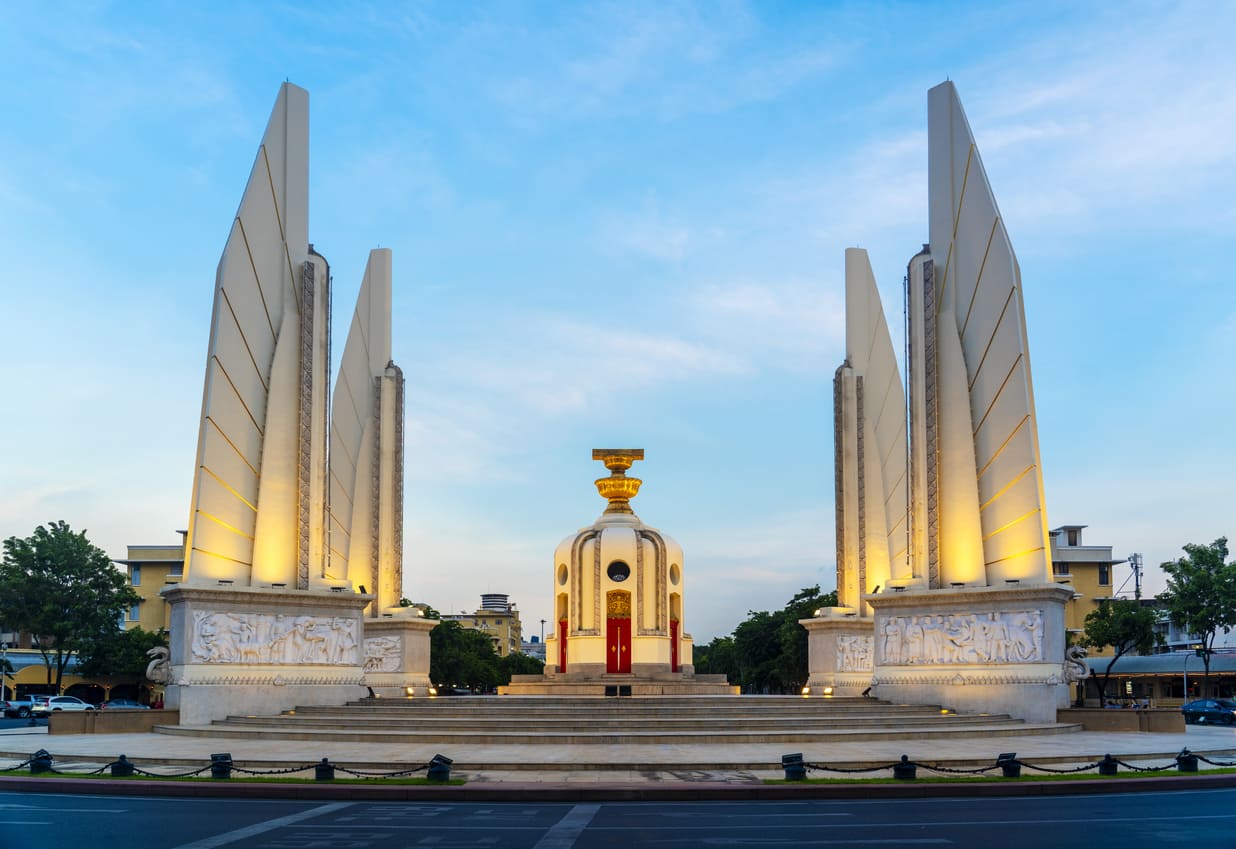 Democracy Monument in Bangkok, symbolizing Thailand's historic shift to constitutional monarchy.