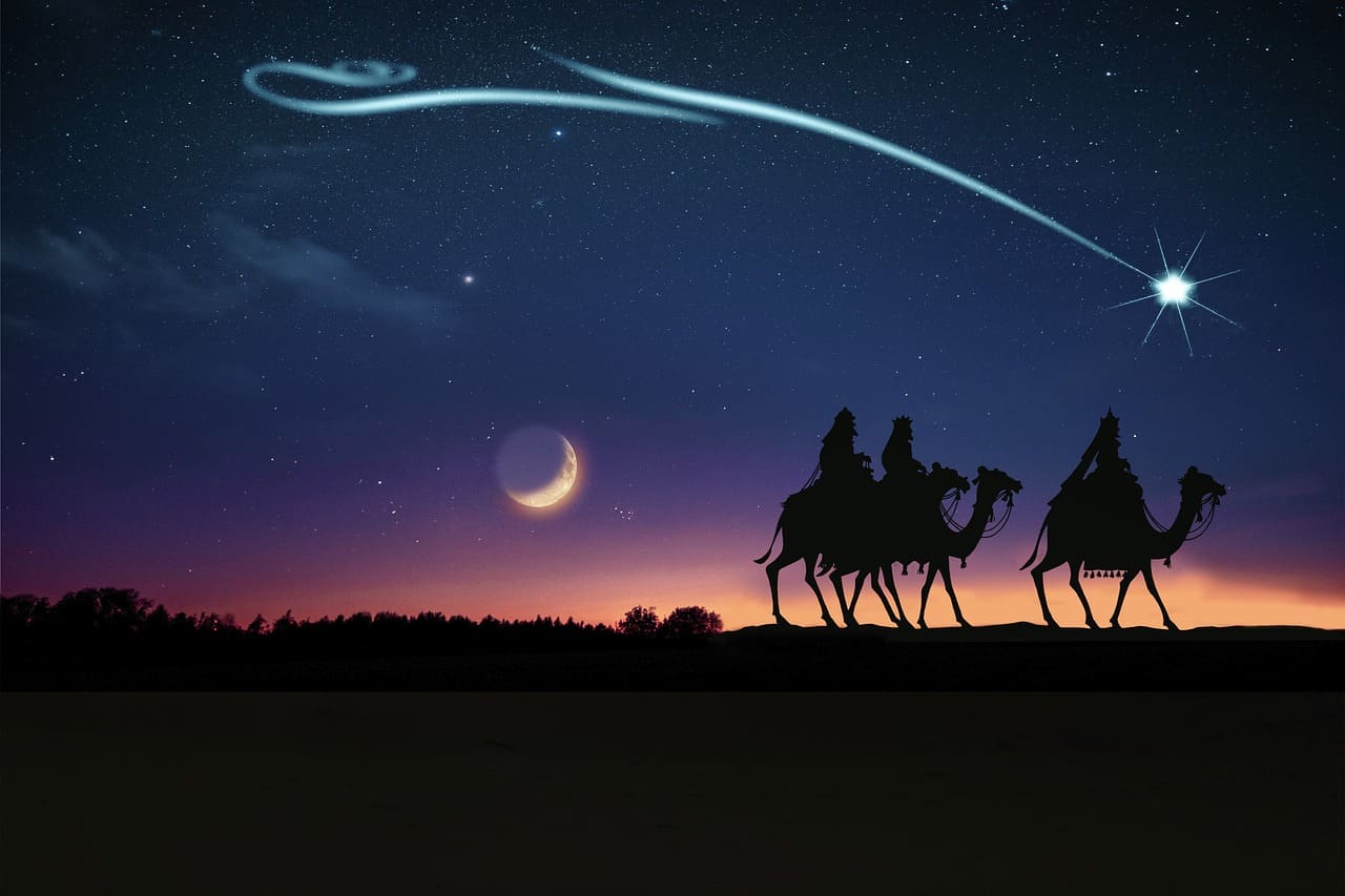 The Three Wise Men follow the Star of Bethlehem on their journey, a key moment celebrated on Epiphany.