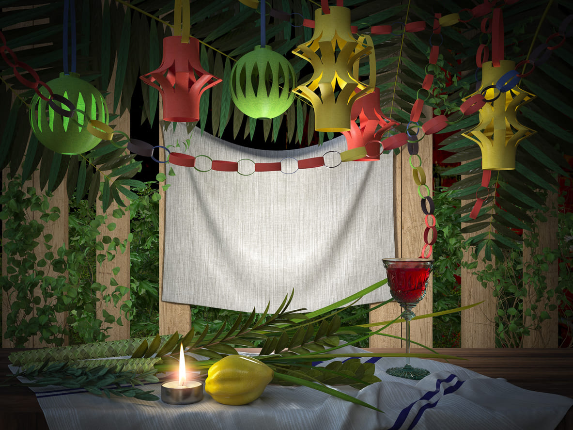 A decorated sukkah for the festival of Sukkot, celebrating harvest and remembrance.