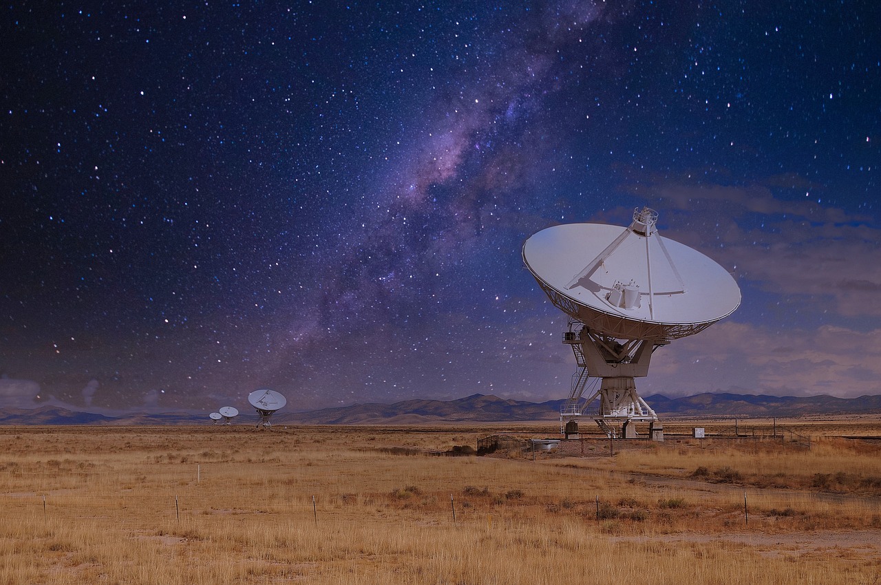 A Large Array of radio telescopes capturing signals from deep space.