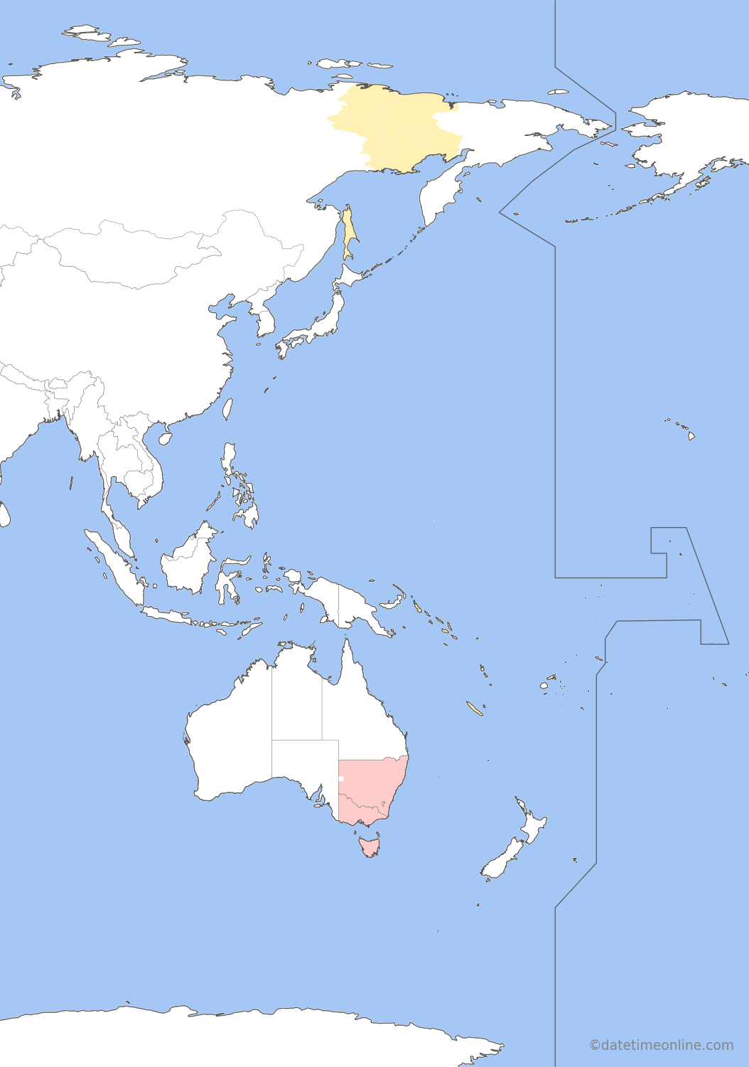 Current time zone map of AEDT