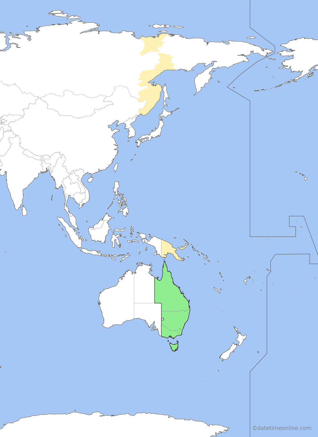 Current time zone map of AEST