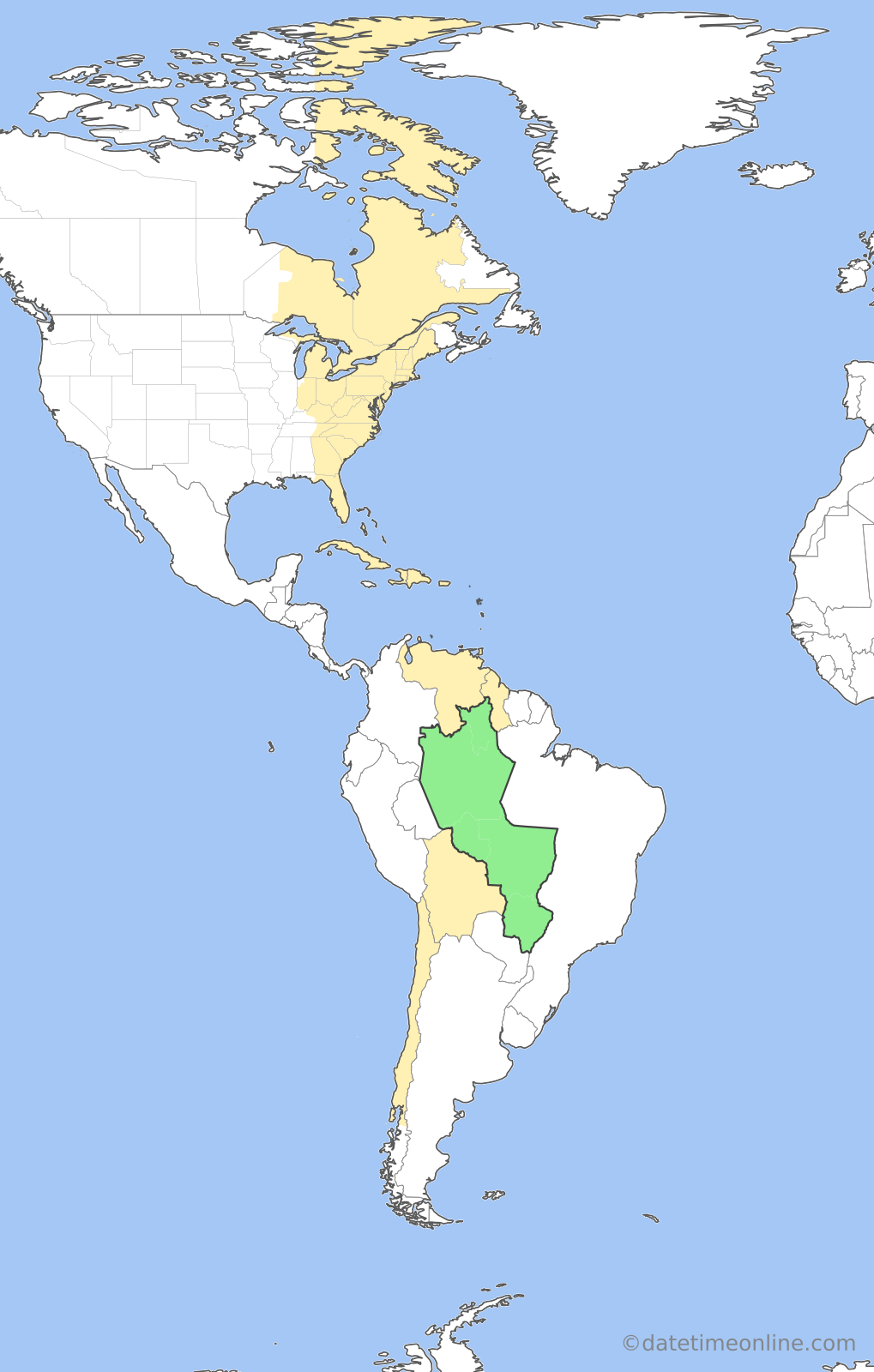 Current time zone map of AMT