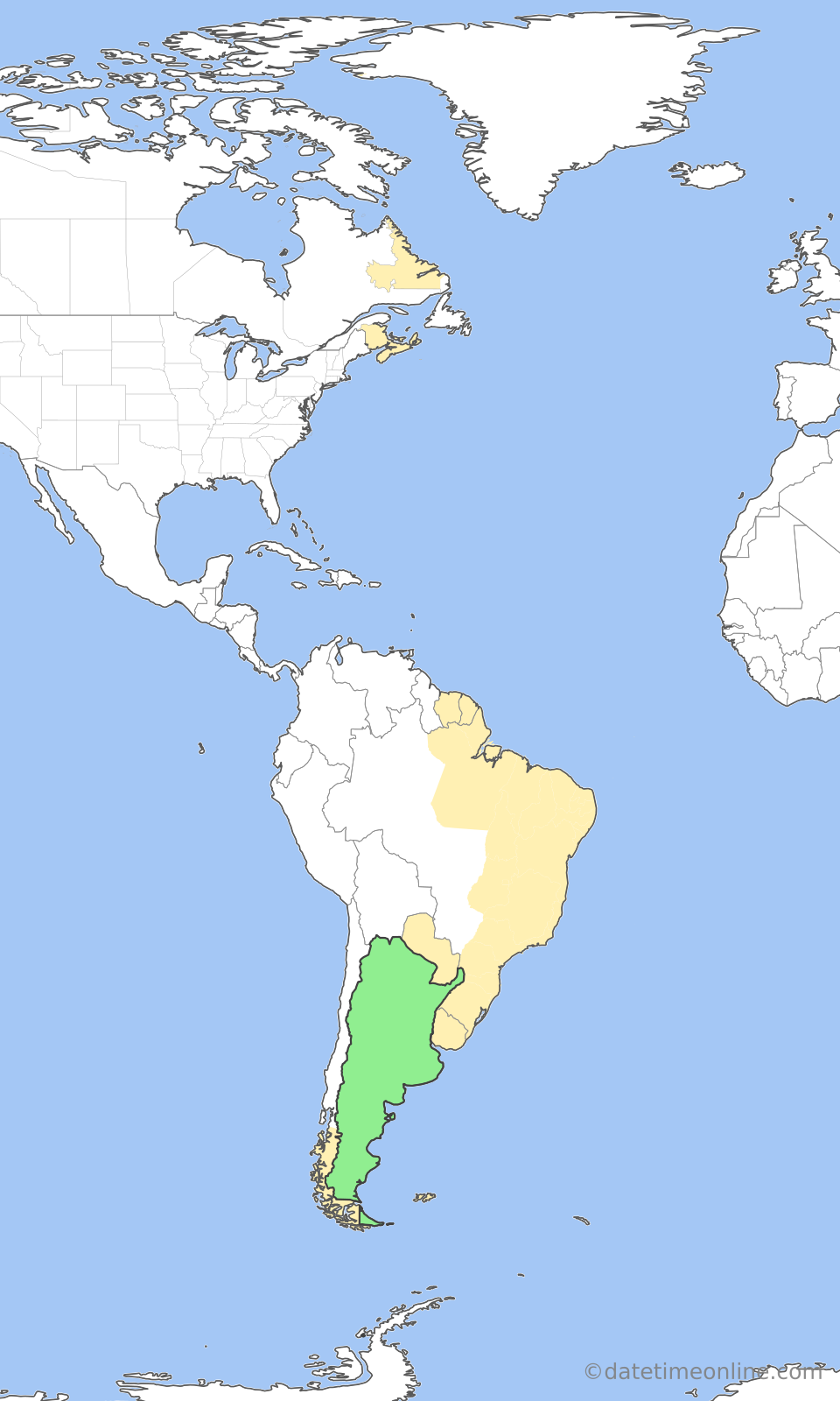 Current time zone map of ART