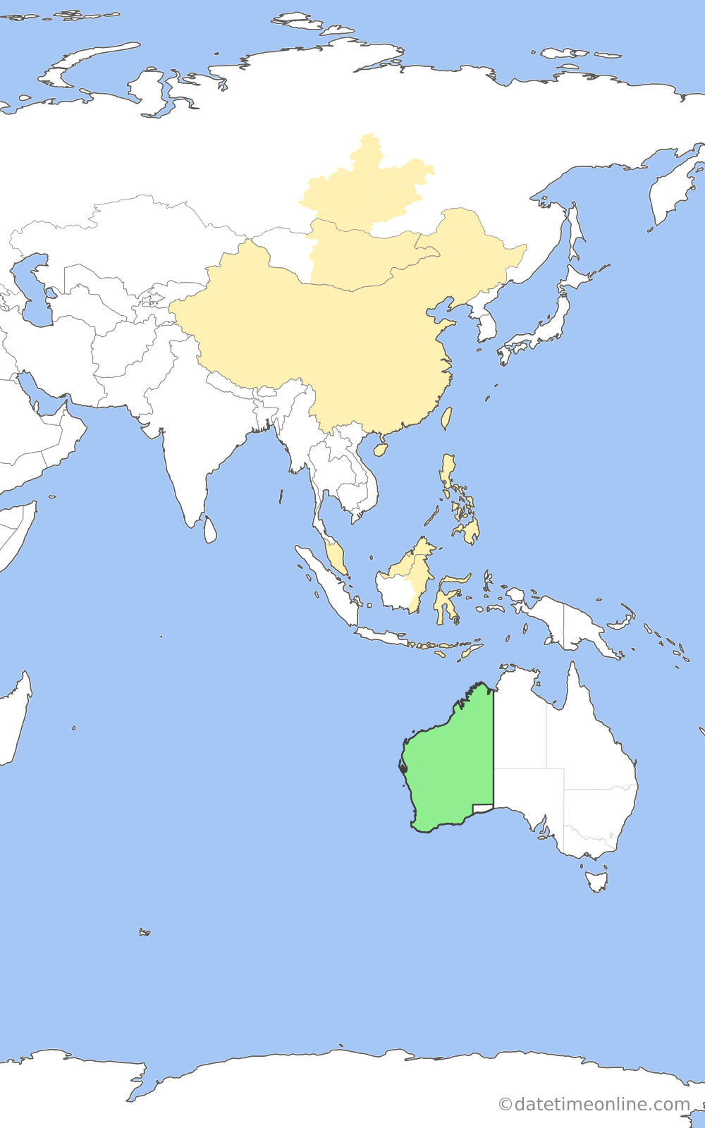 Current time zone map of AWST