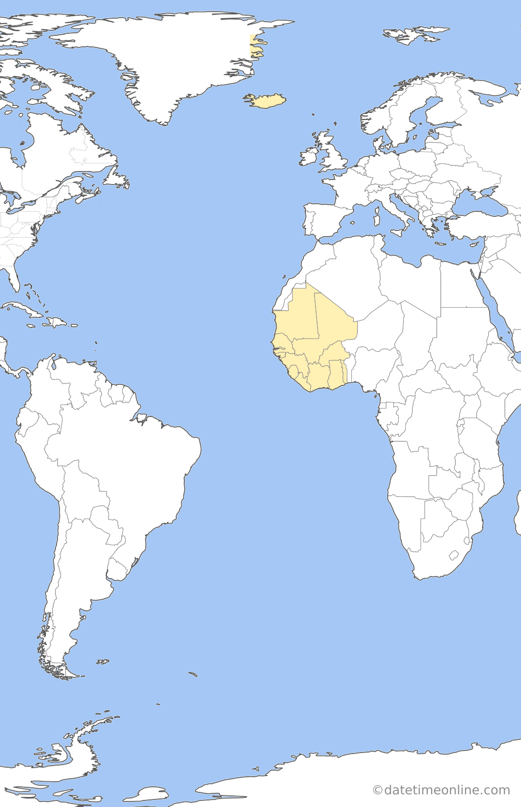 Current time zone map of AZOST