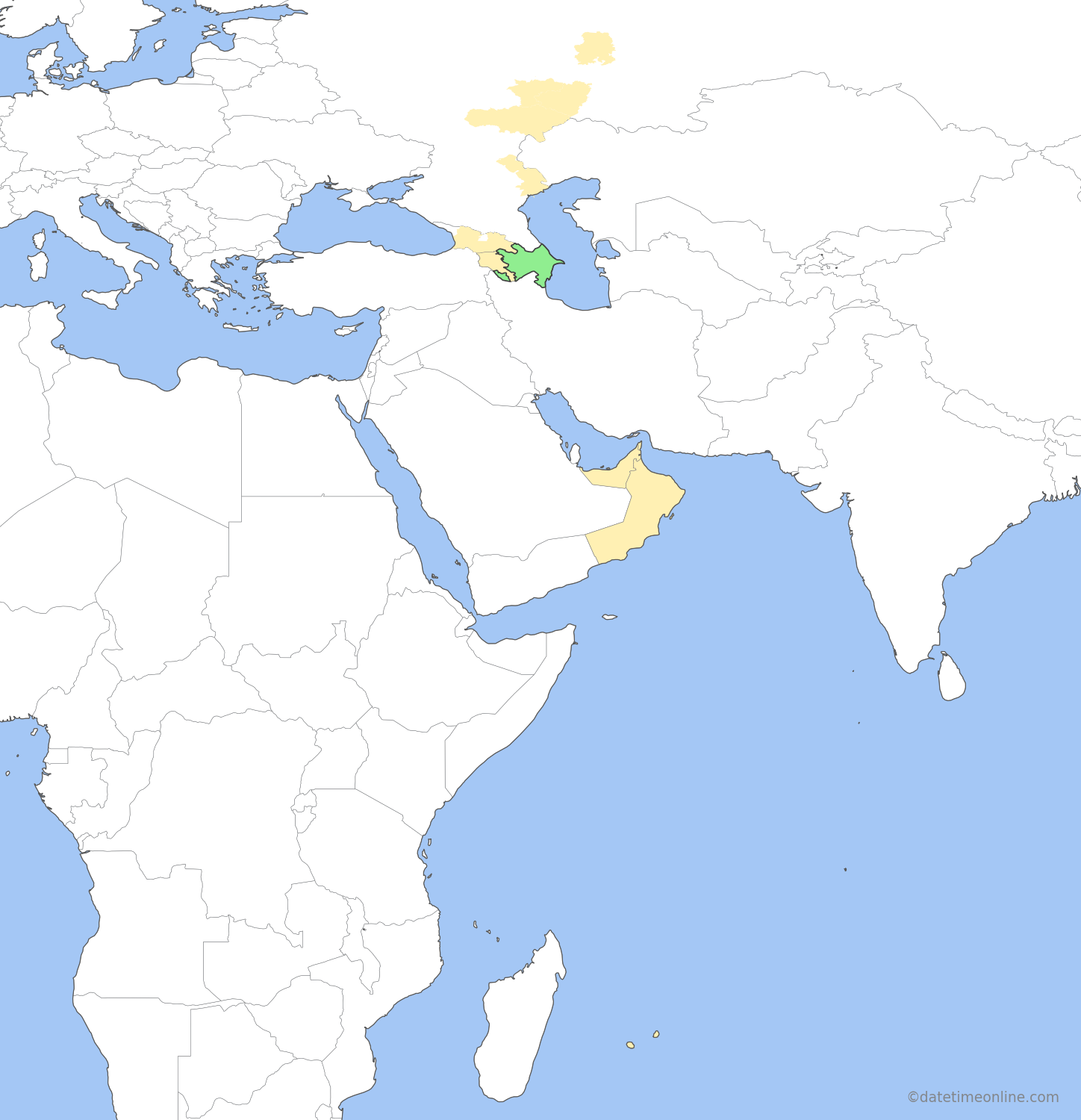Current time zone map of AZT