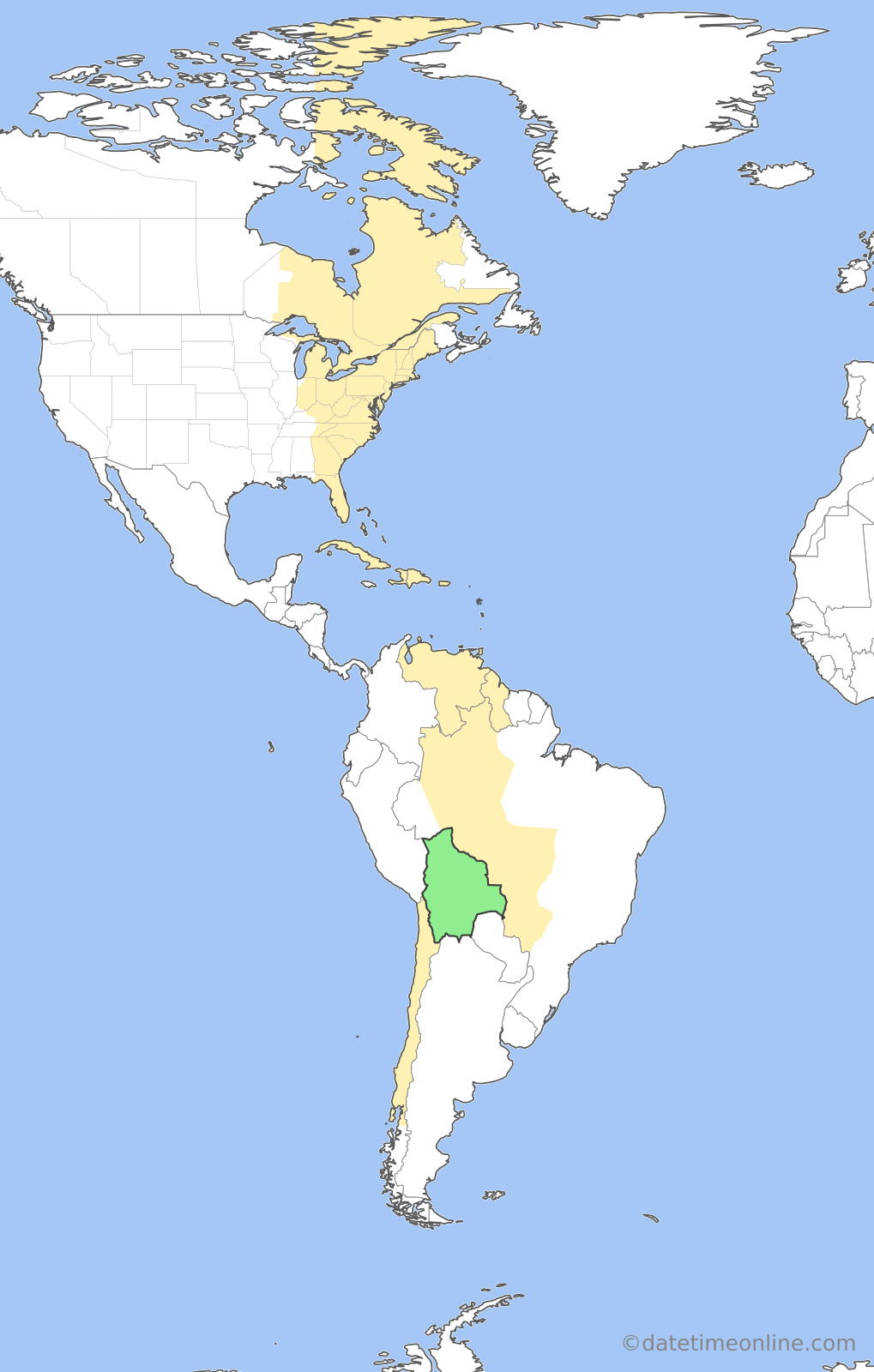 Current time zone map of BOT