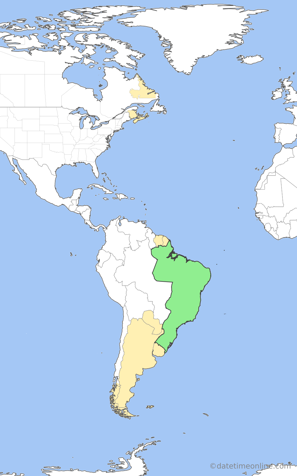 Current time zone map of BRT