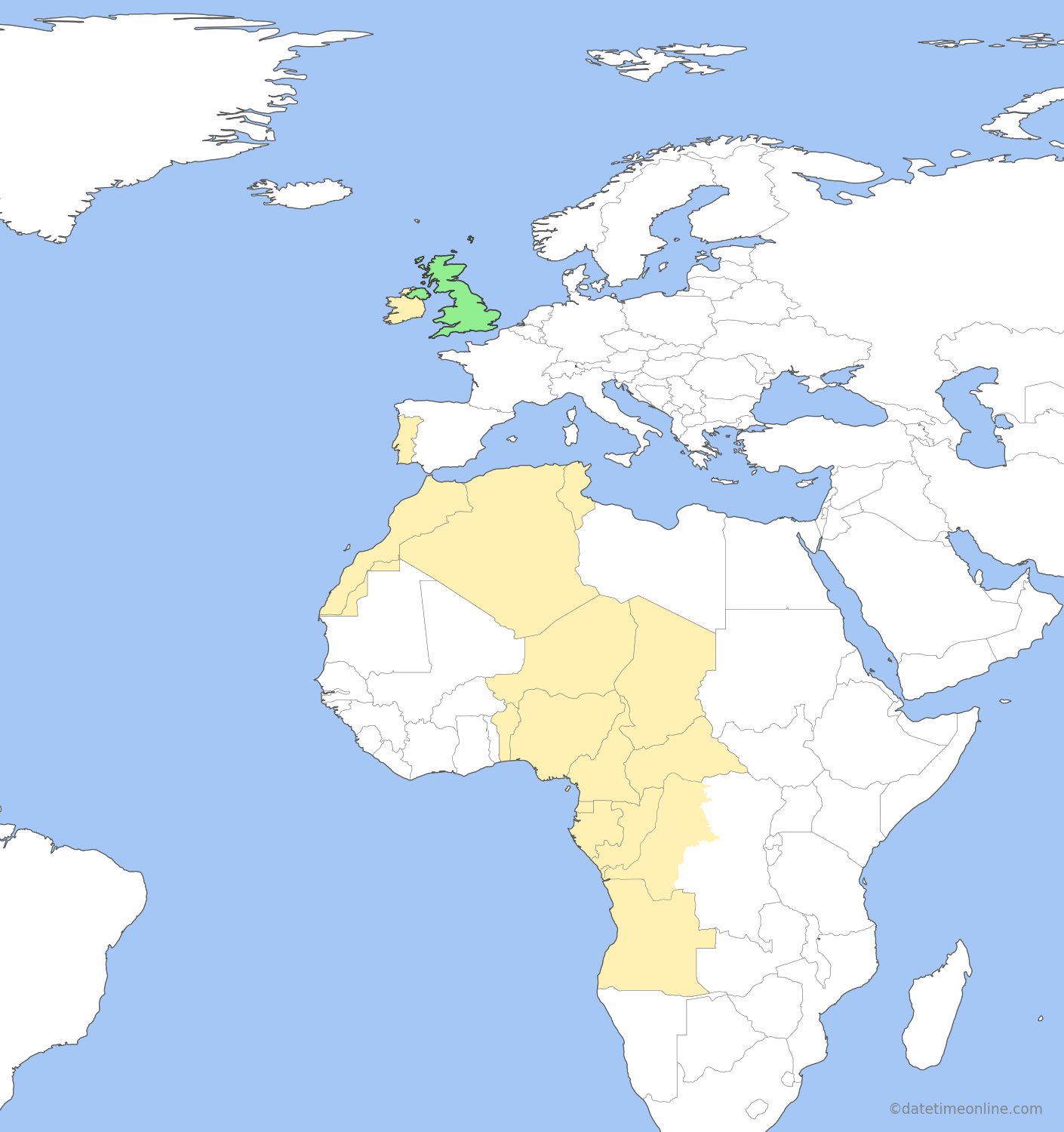 Current time zone map of BST