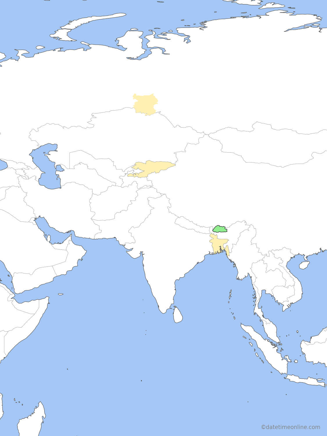 Current time zone map of BTT
