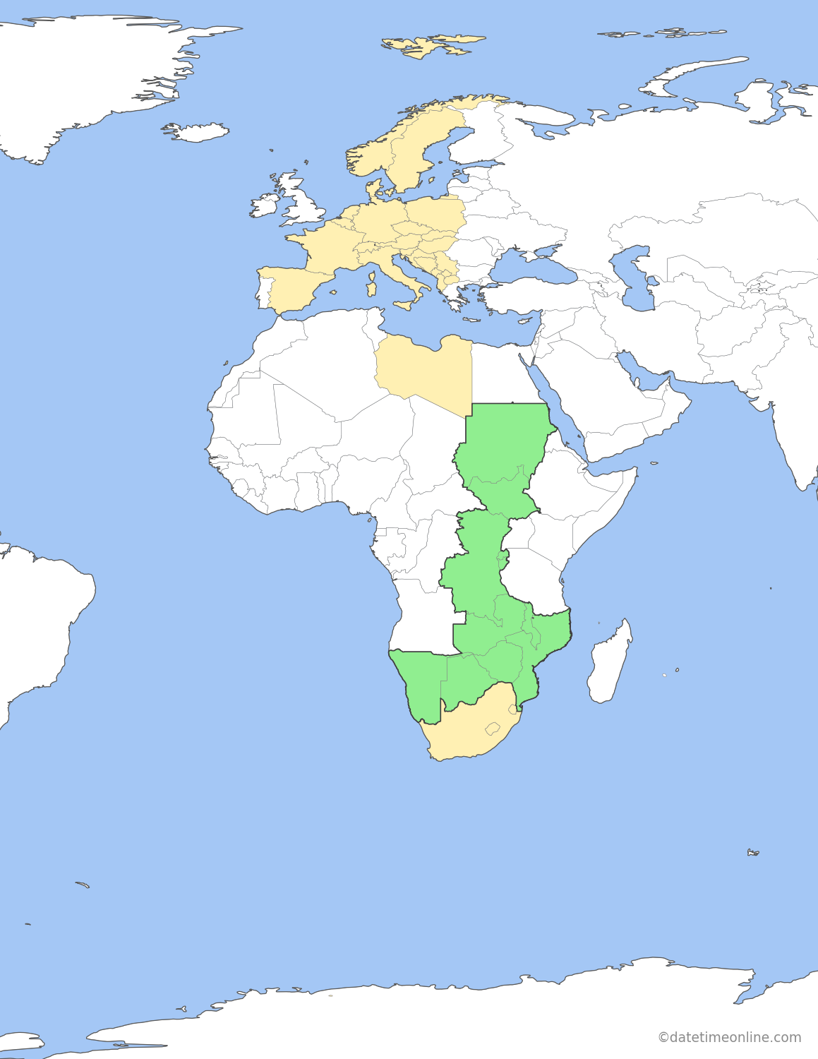 Current time zone map of CAT