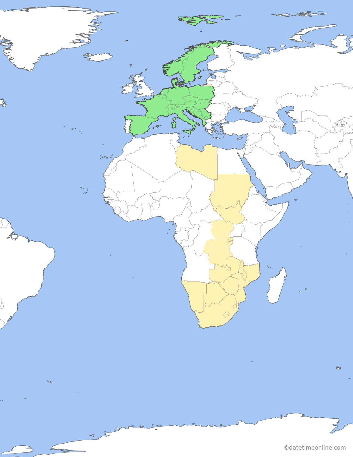 Current time zone map of CEST