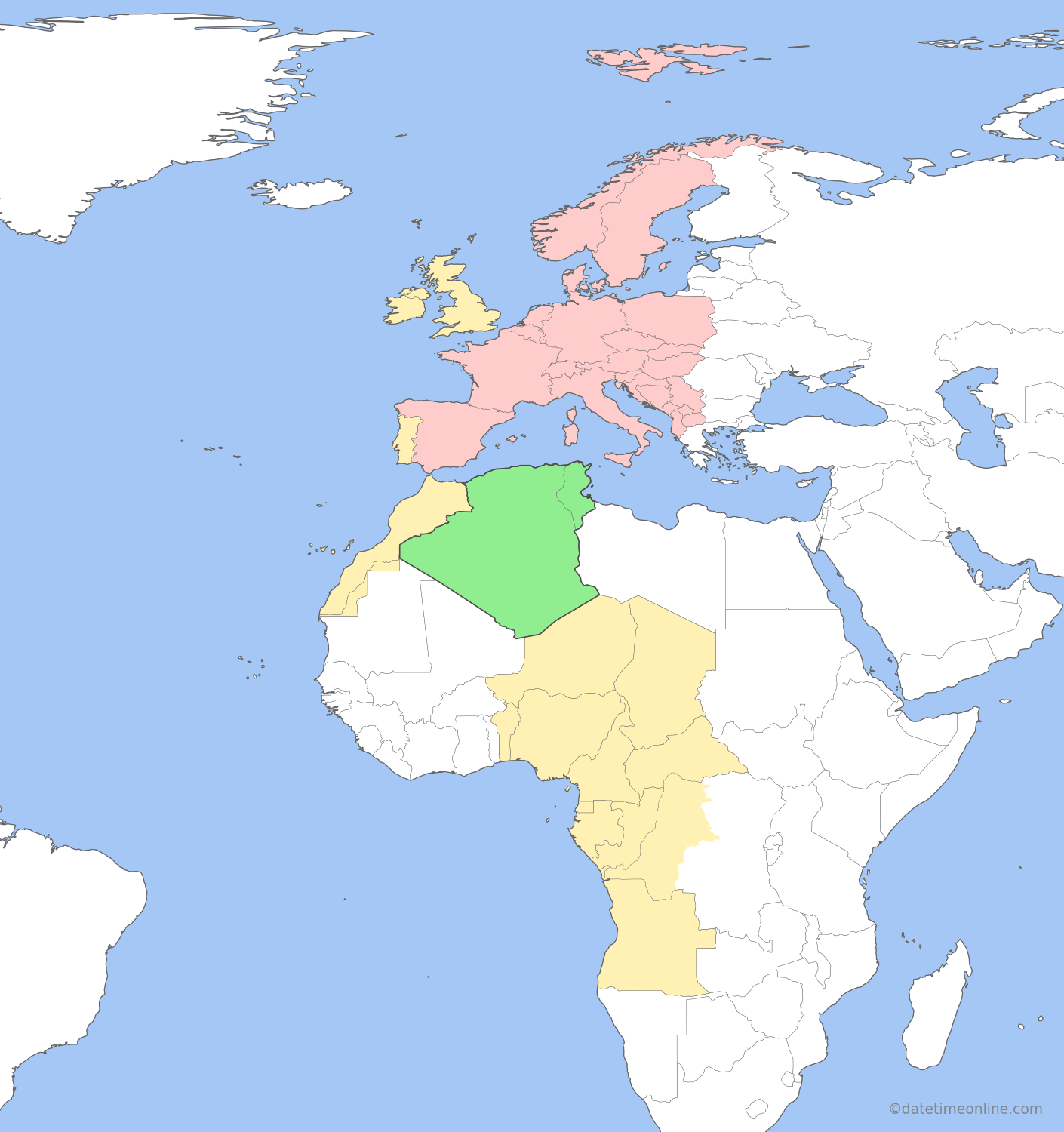 Current time zone map of CET