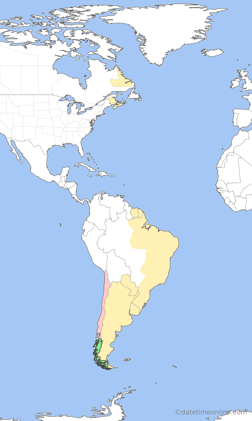 Current time zone map of CLST