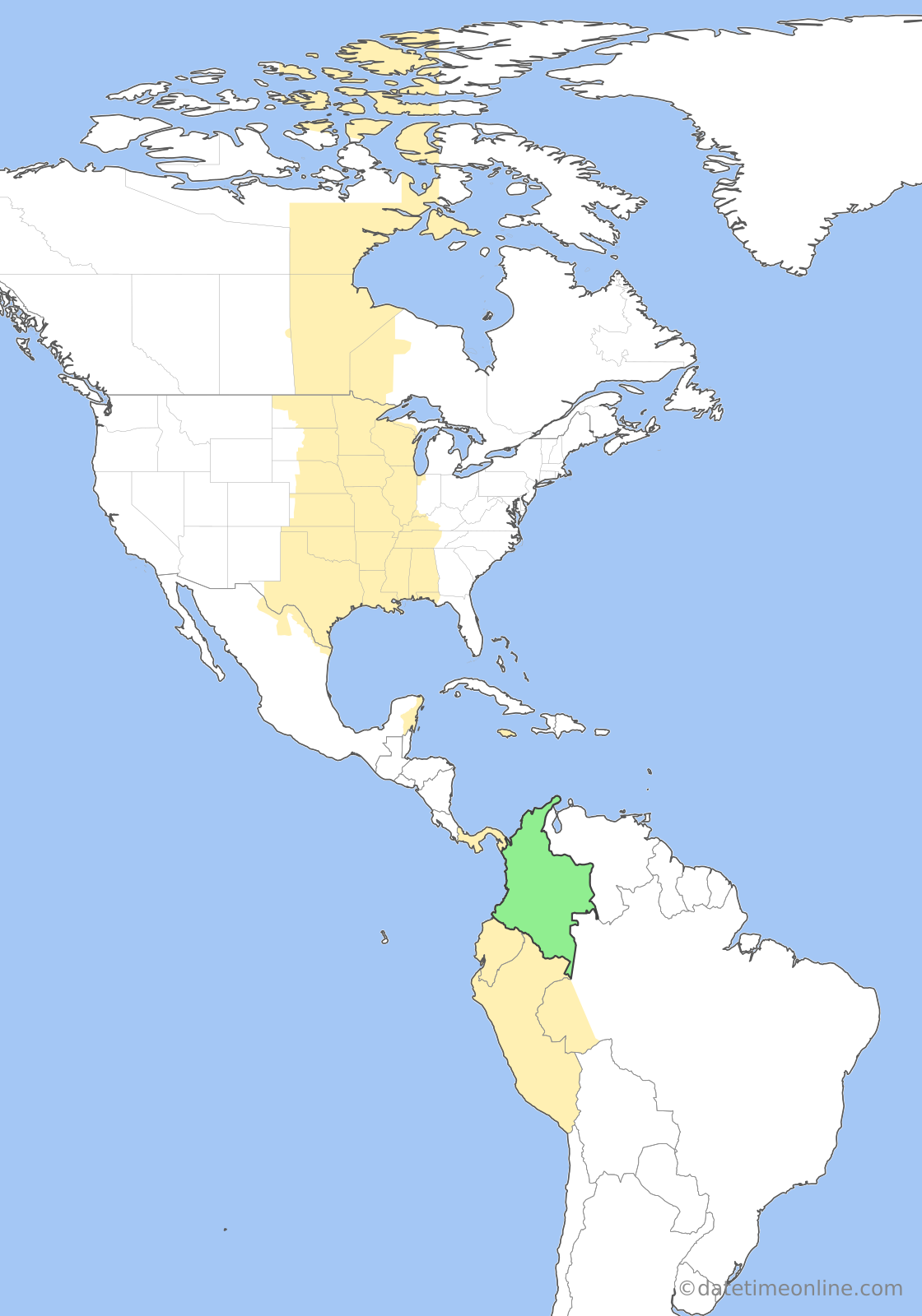 Current time zone map of COT