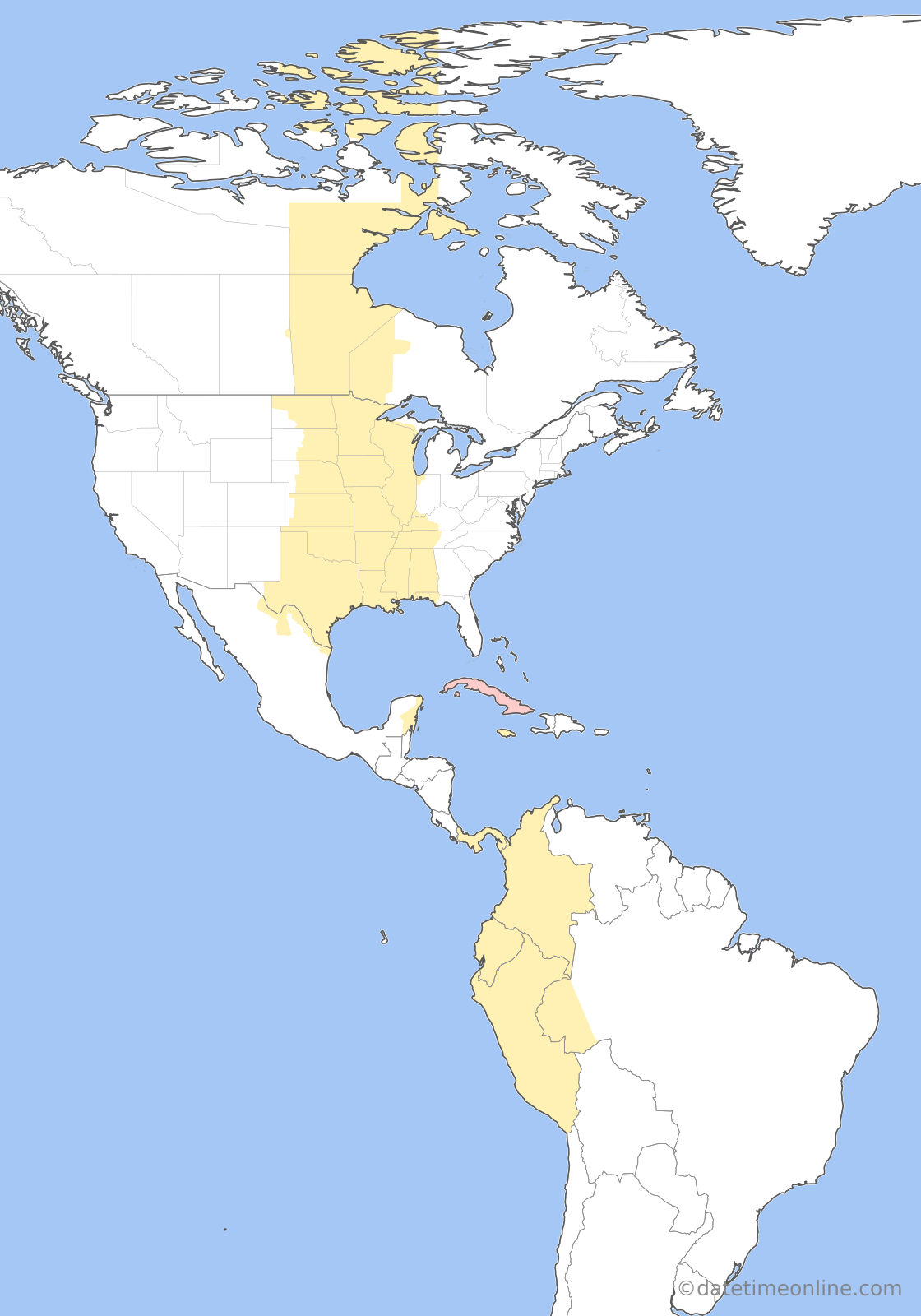 Current time zone map of CST