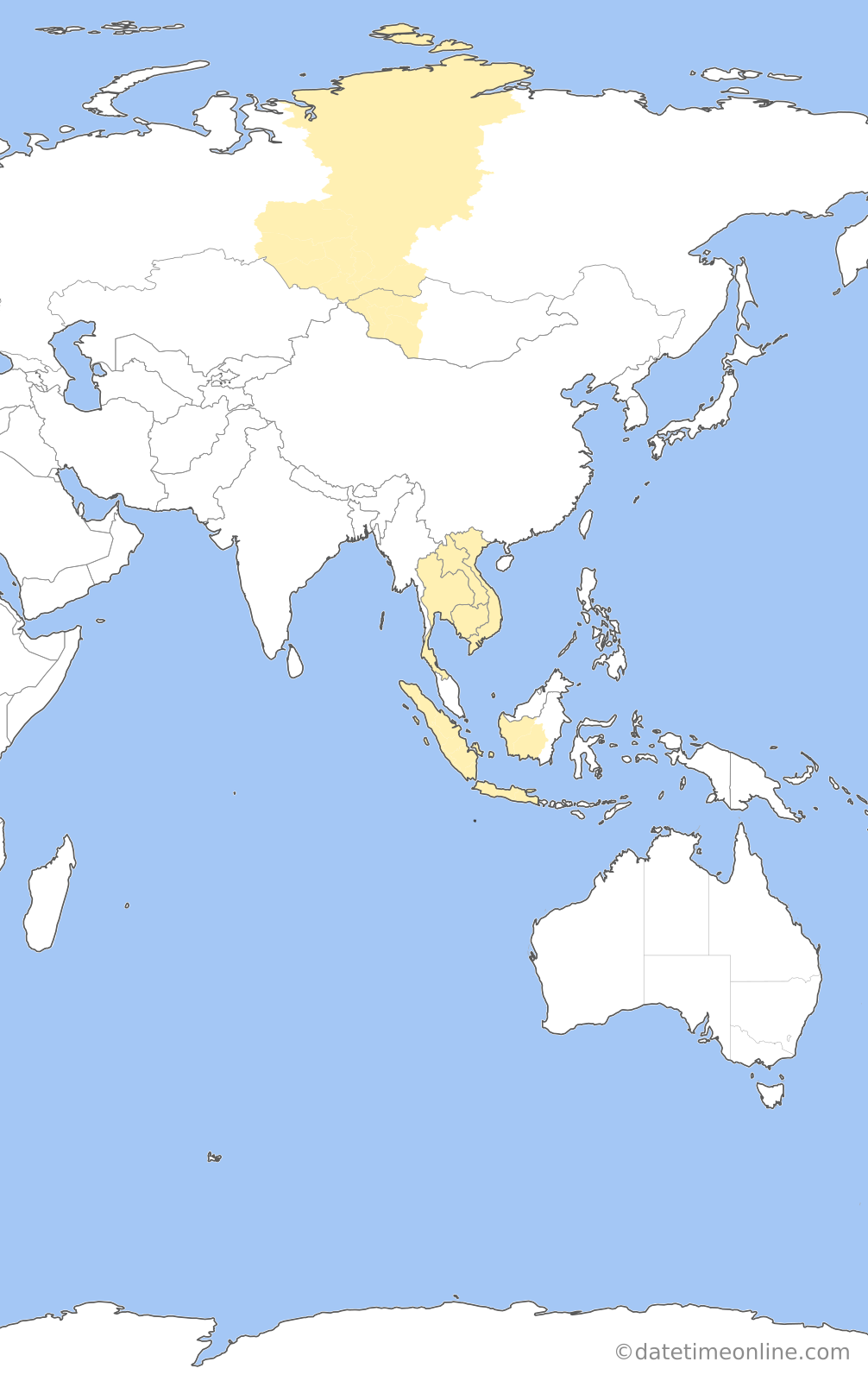 Current time zone map of CXT