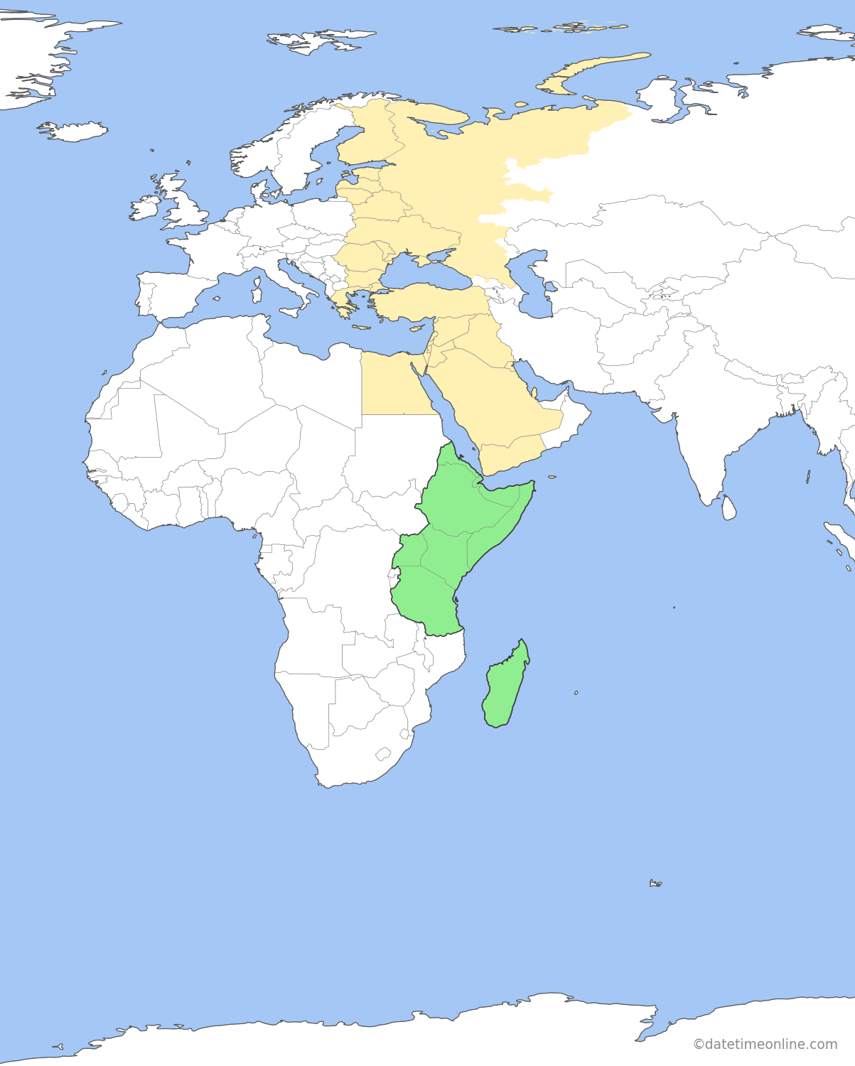 Current time zone map of EAT