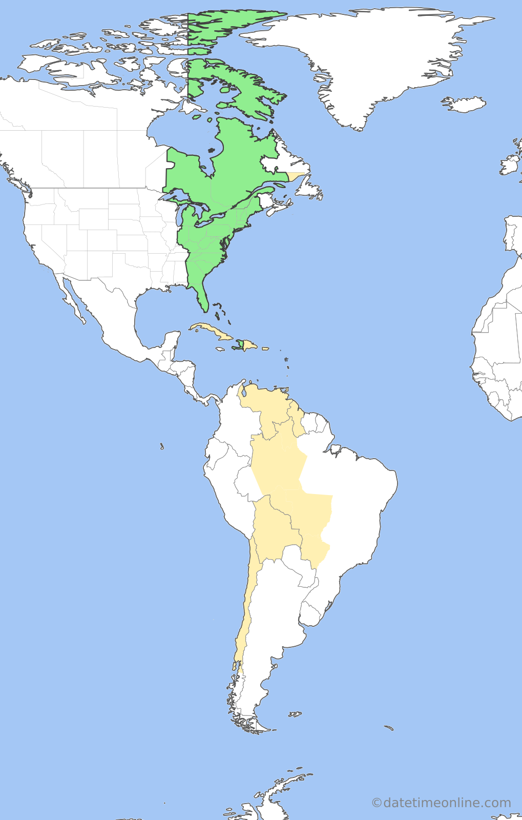 Current time zone map of EDT
