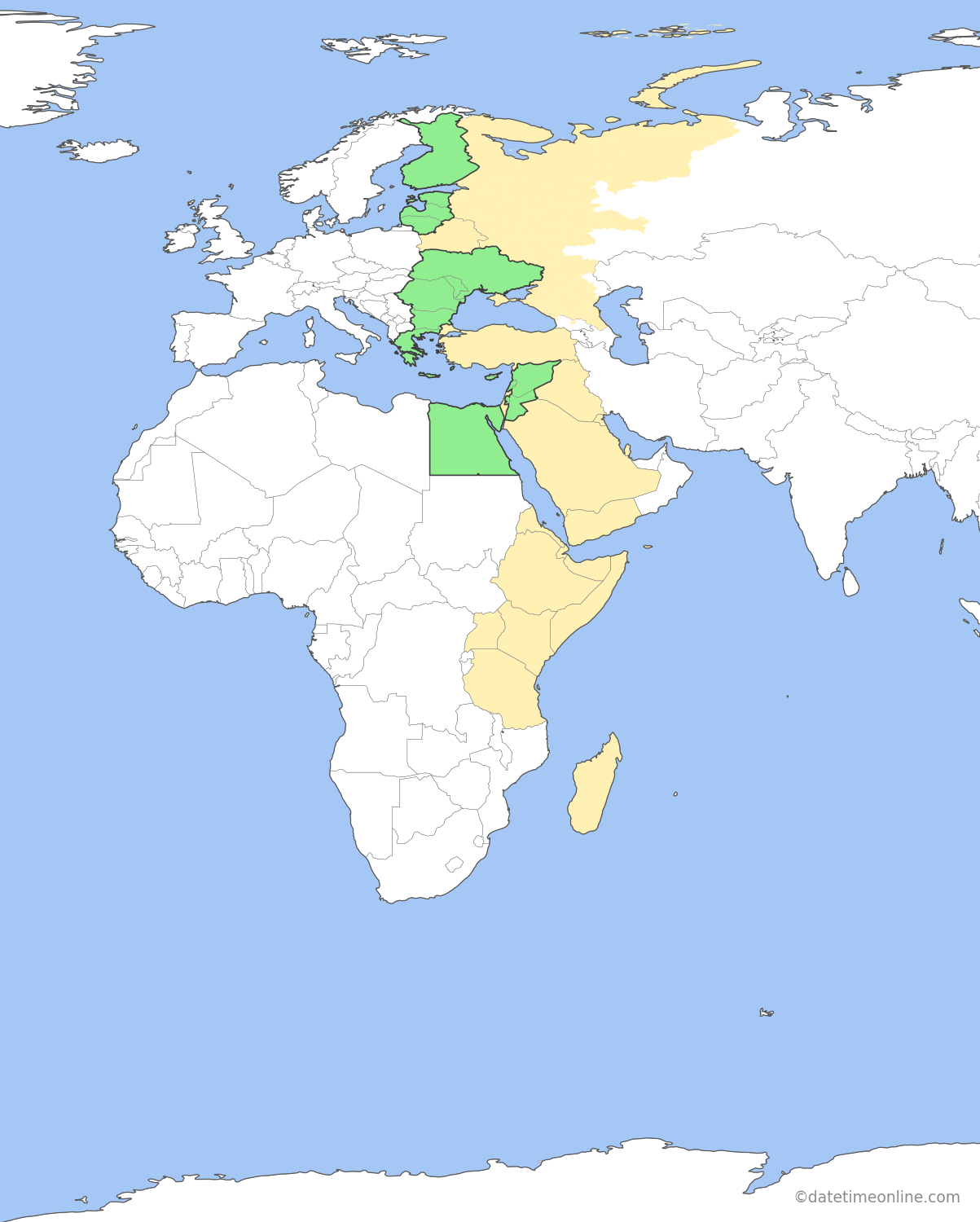 Current time zone map of EEST