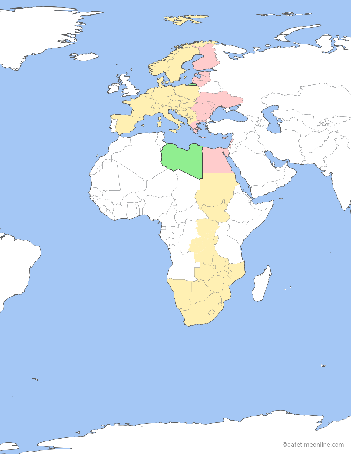 Current time zone map of EET