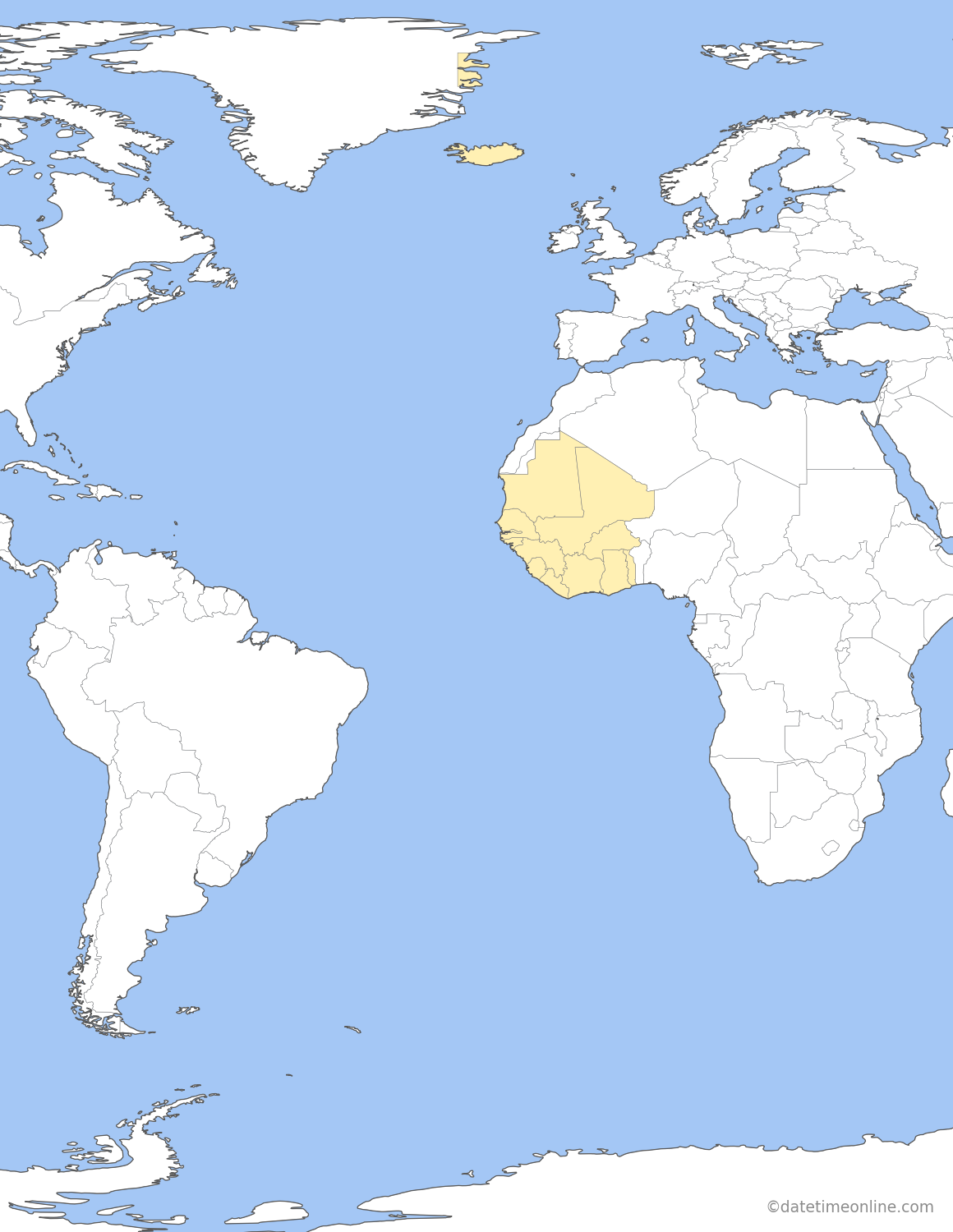 Current time zone map of EGST