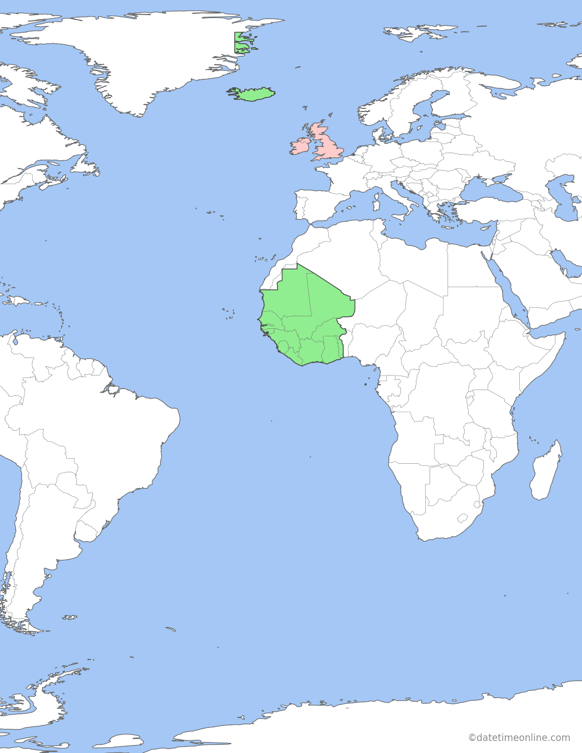 Current time zone map of GMT