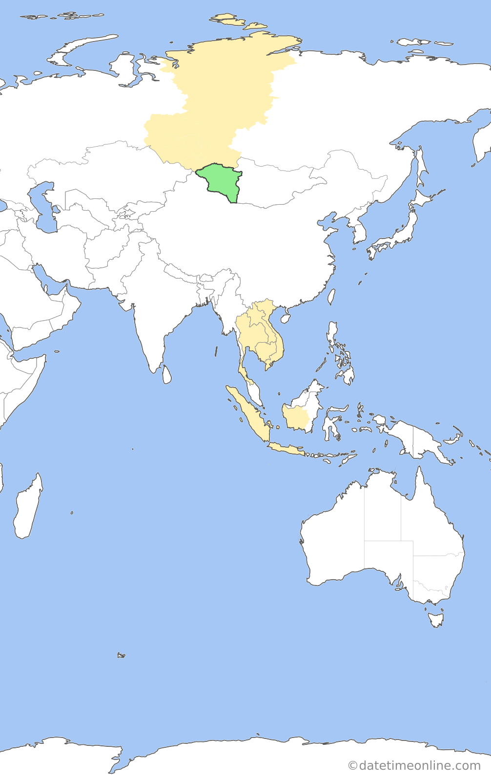 Current time zone map of HOVT