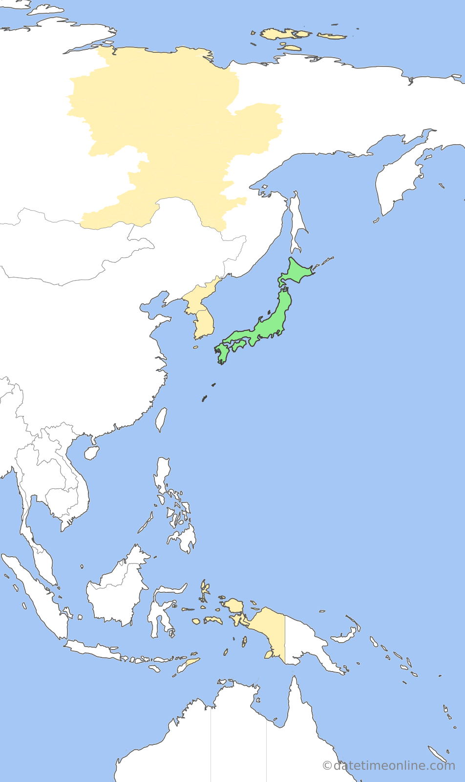 Current time zone map of JST