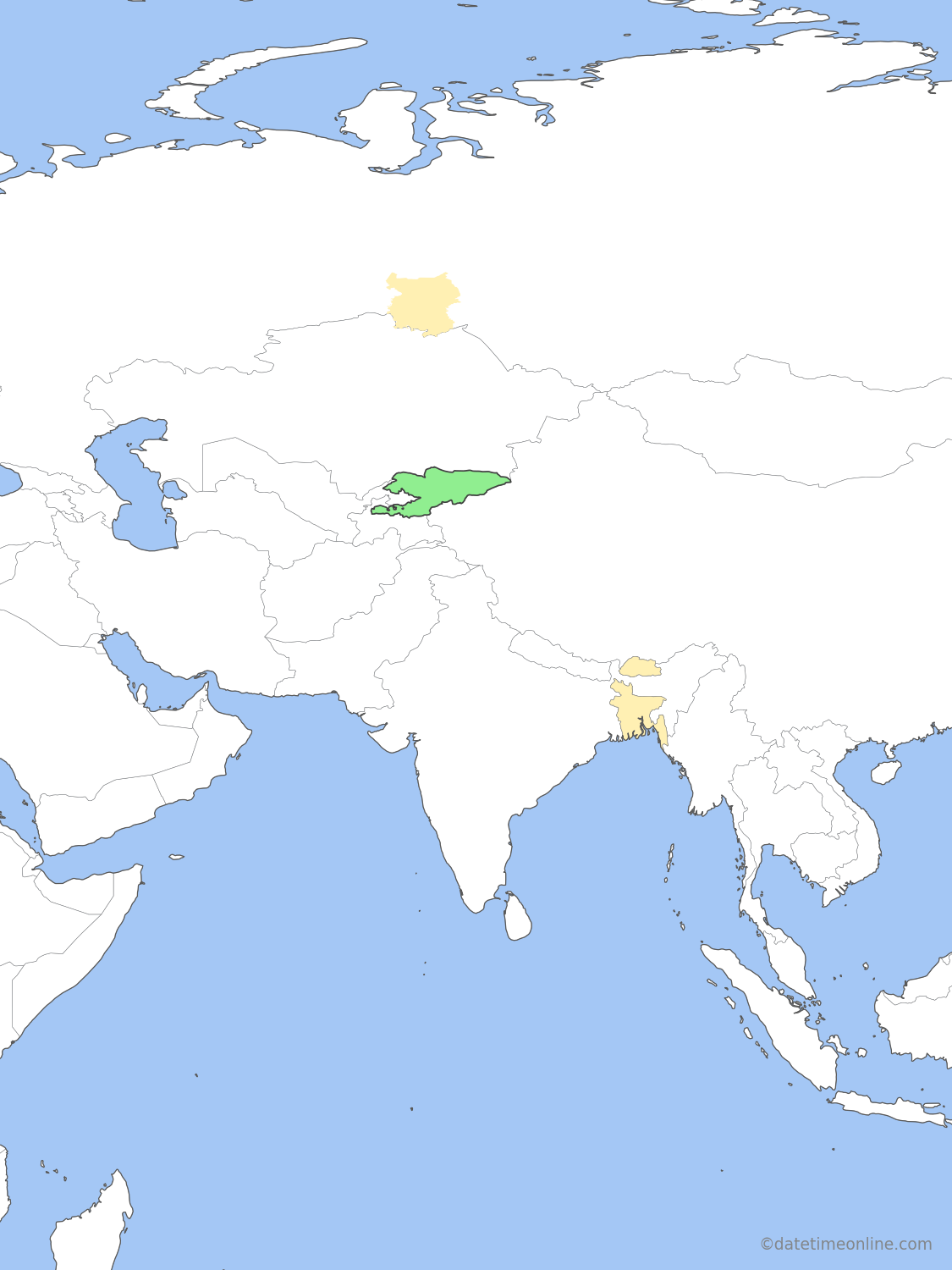 Current time zone map of KGT