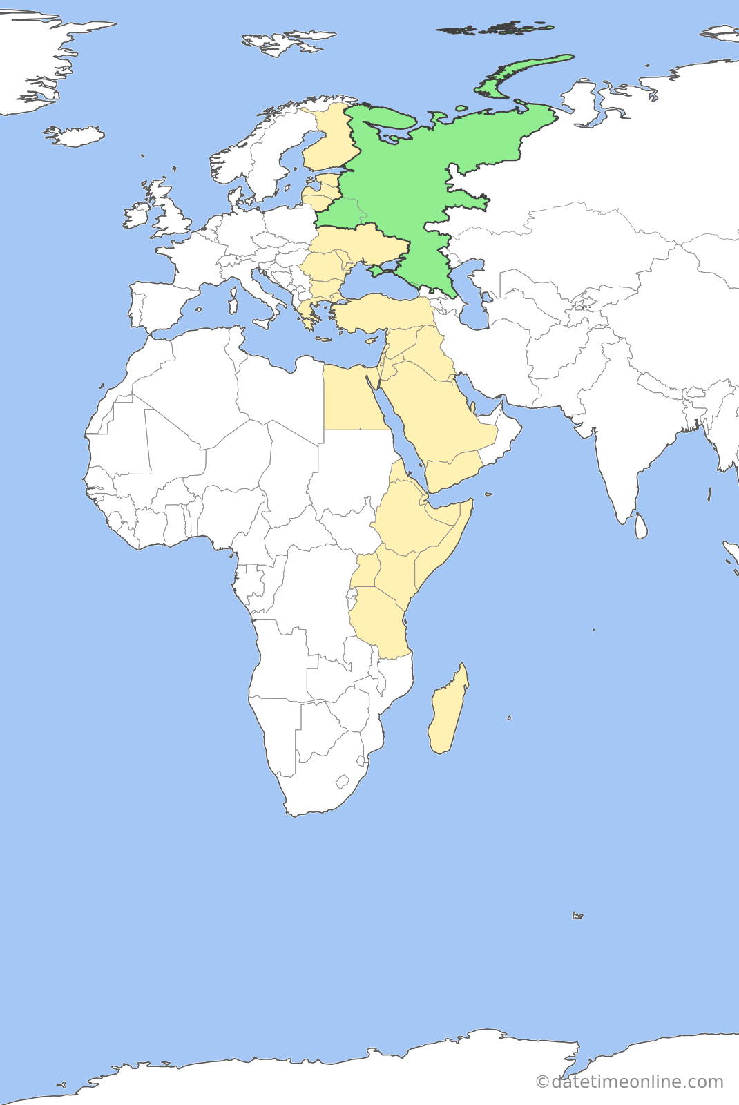 Current time zone map of MSK