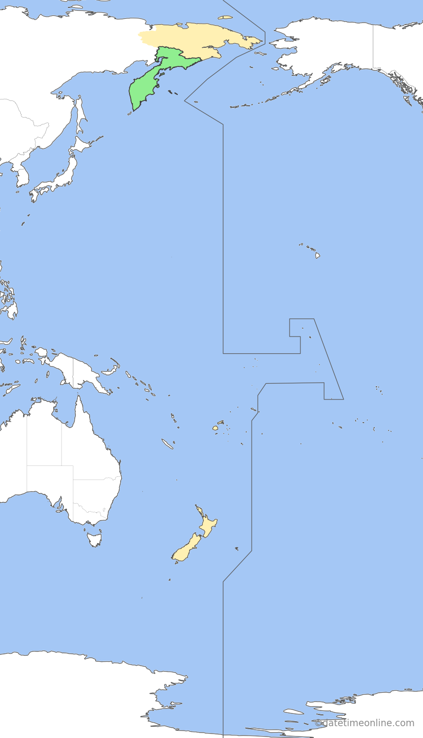 Current time zone map of PETT