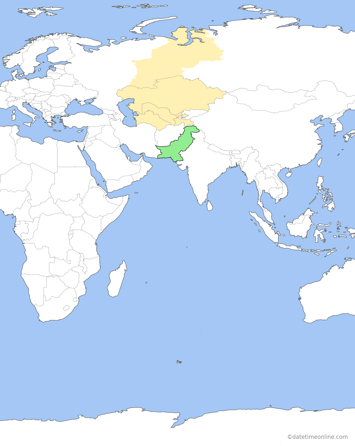 Current time zone map of PKT