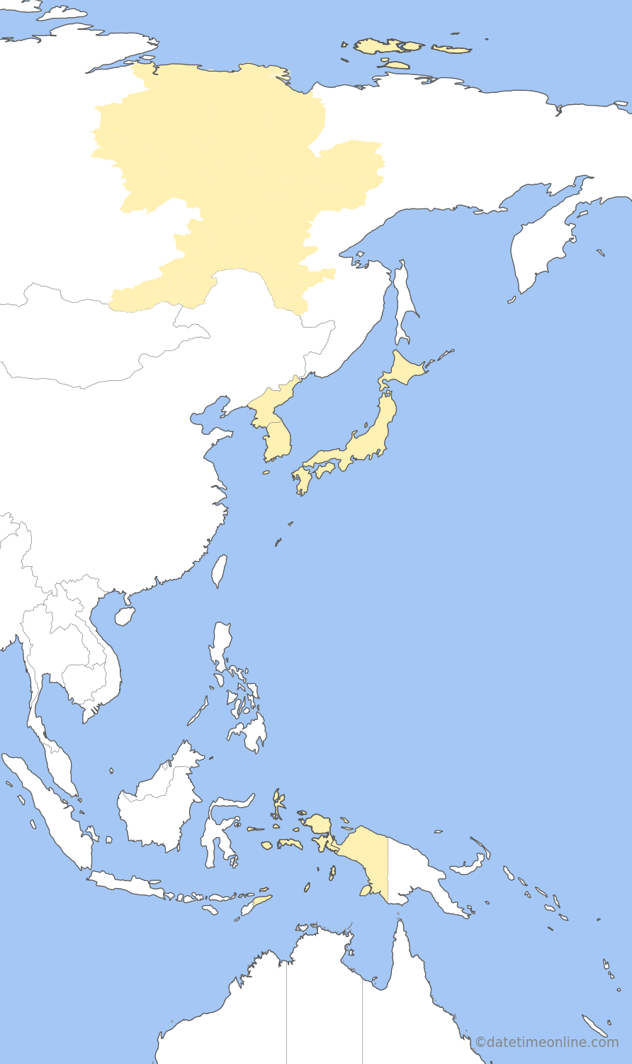 Current time zone map of PWT