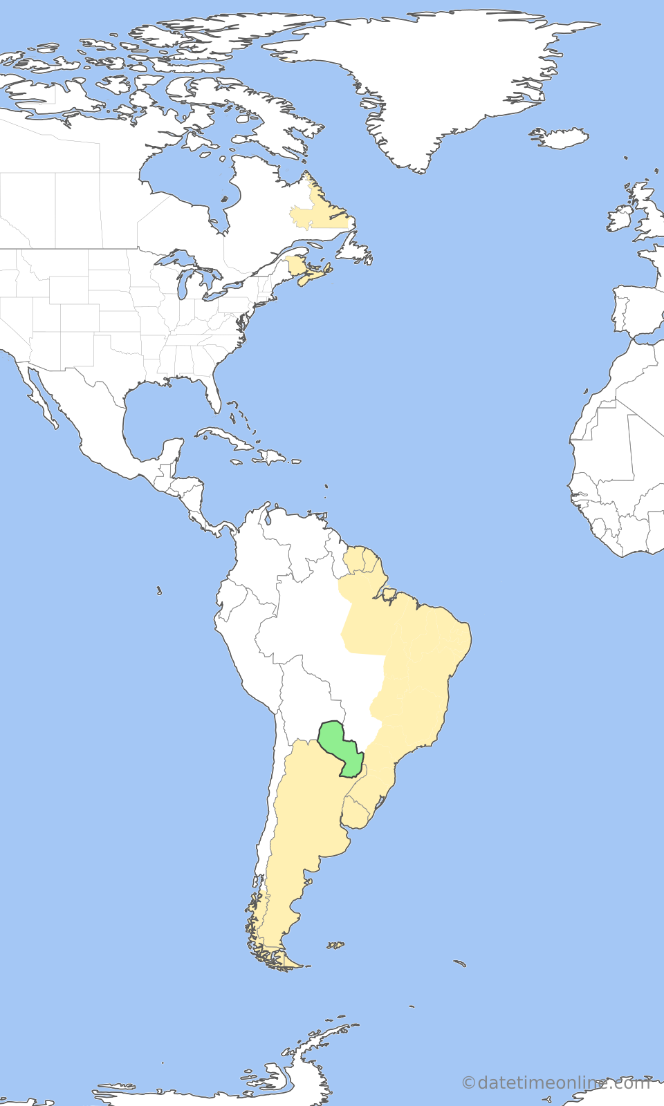 Current time zone map of PYT