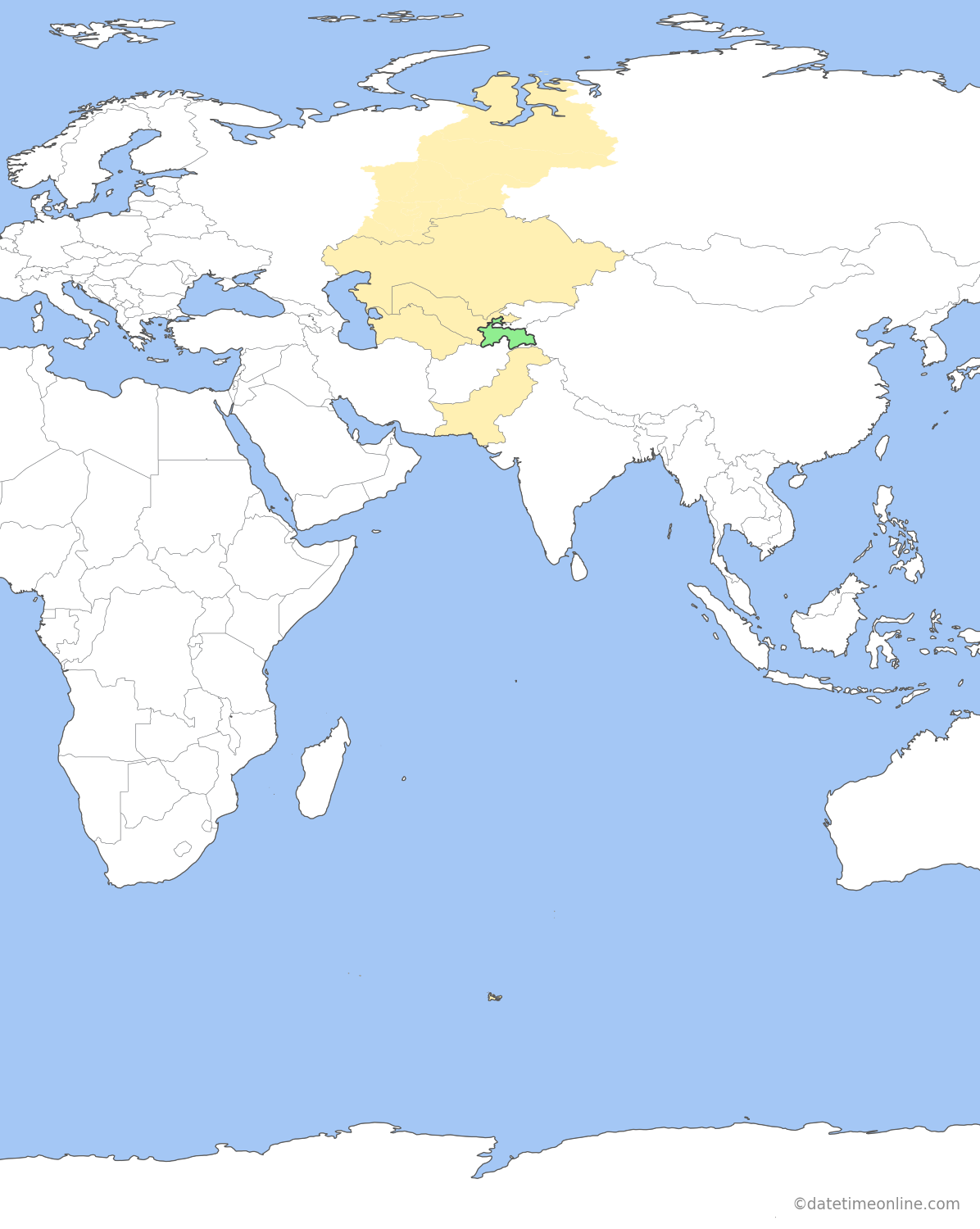 Current time zone map of TJT