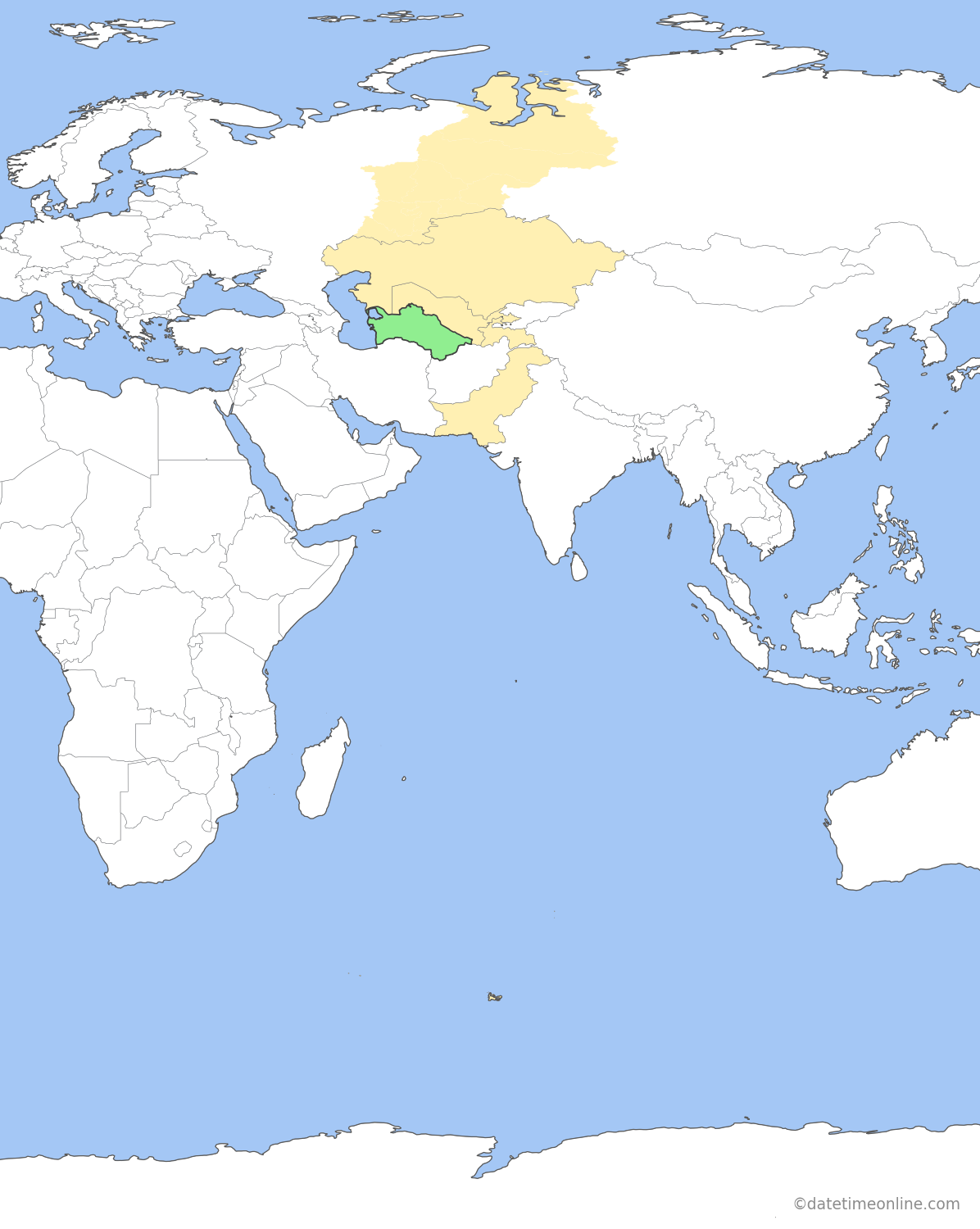 Current time zone map of TMT