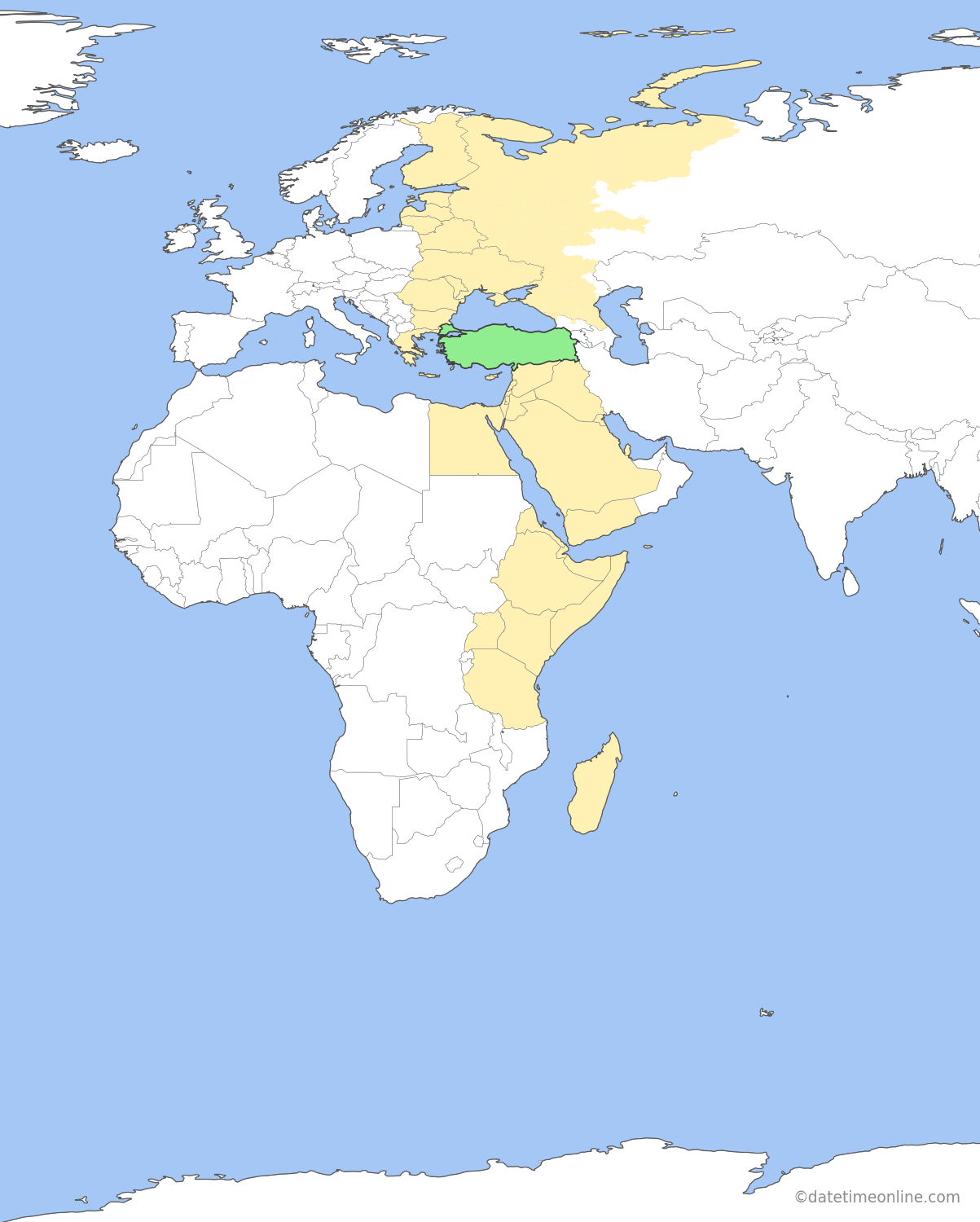 Current time zone map of TRT