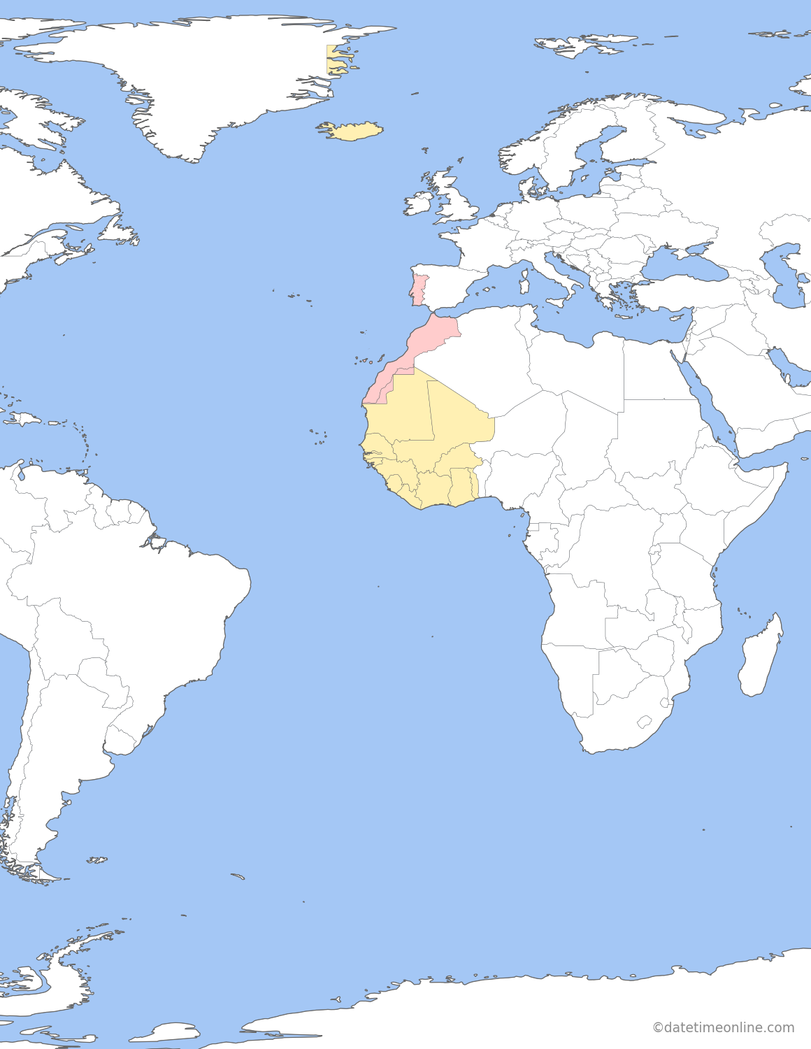 Current time zone map of WET
