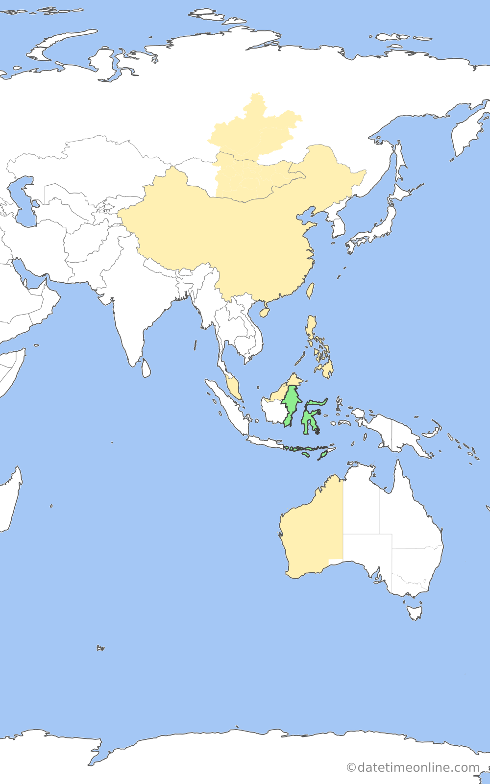 Current time zone map of WITA