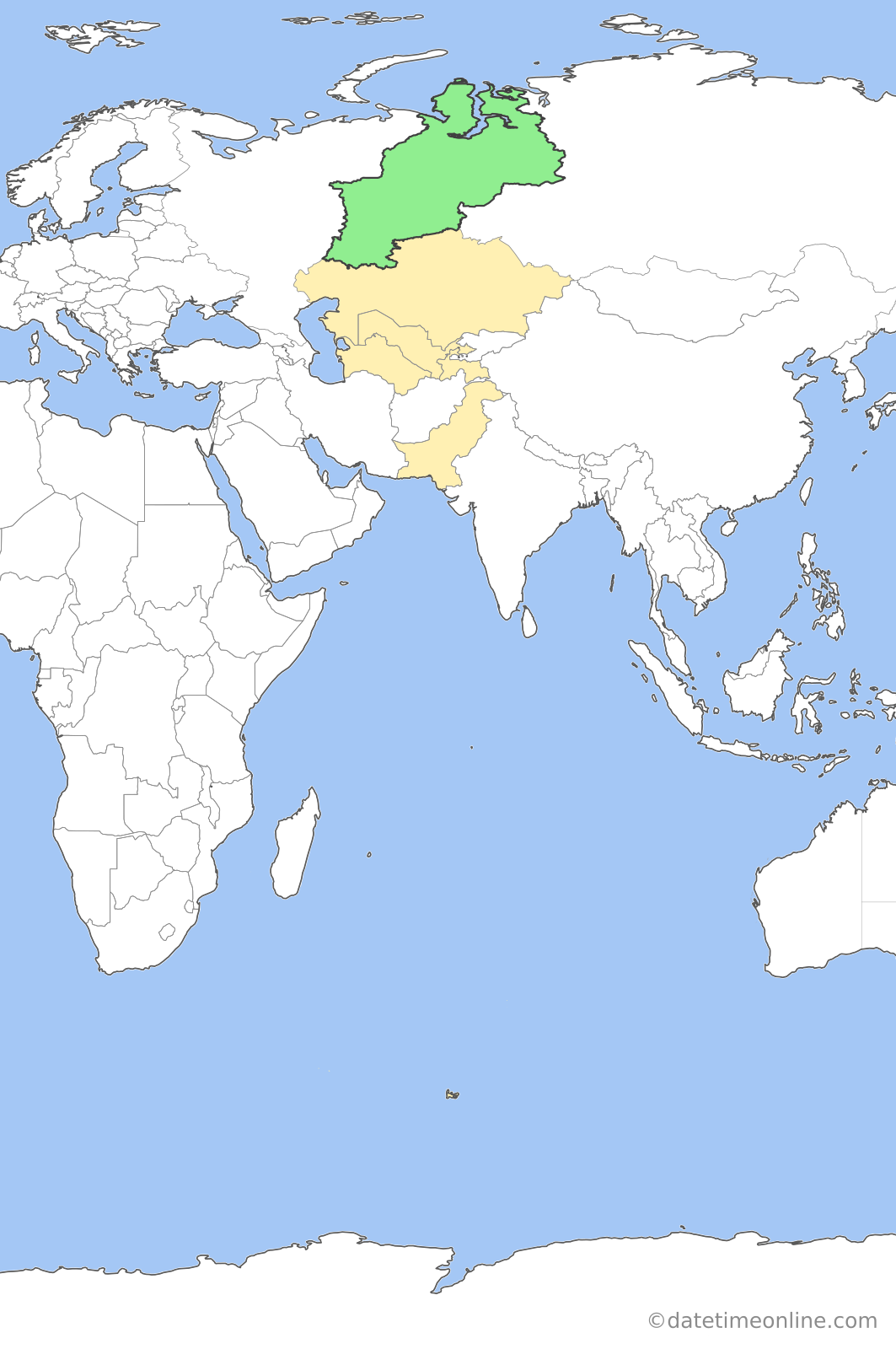 Current time zone map of YEKT